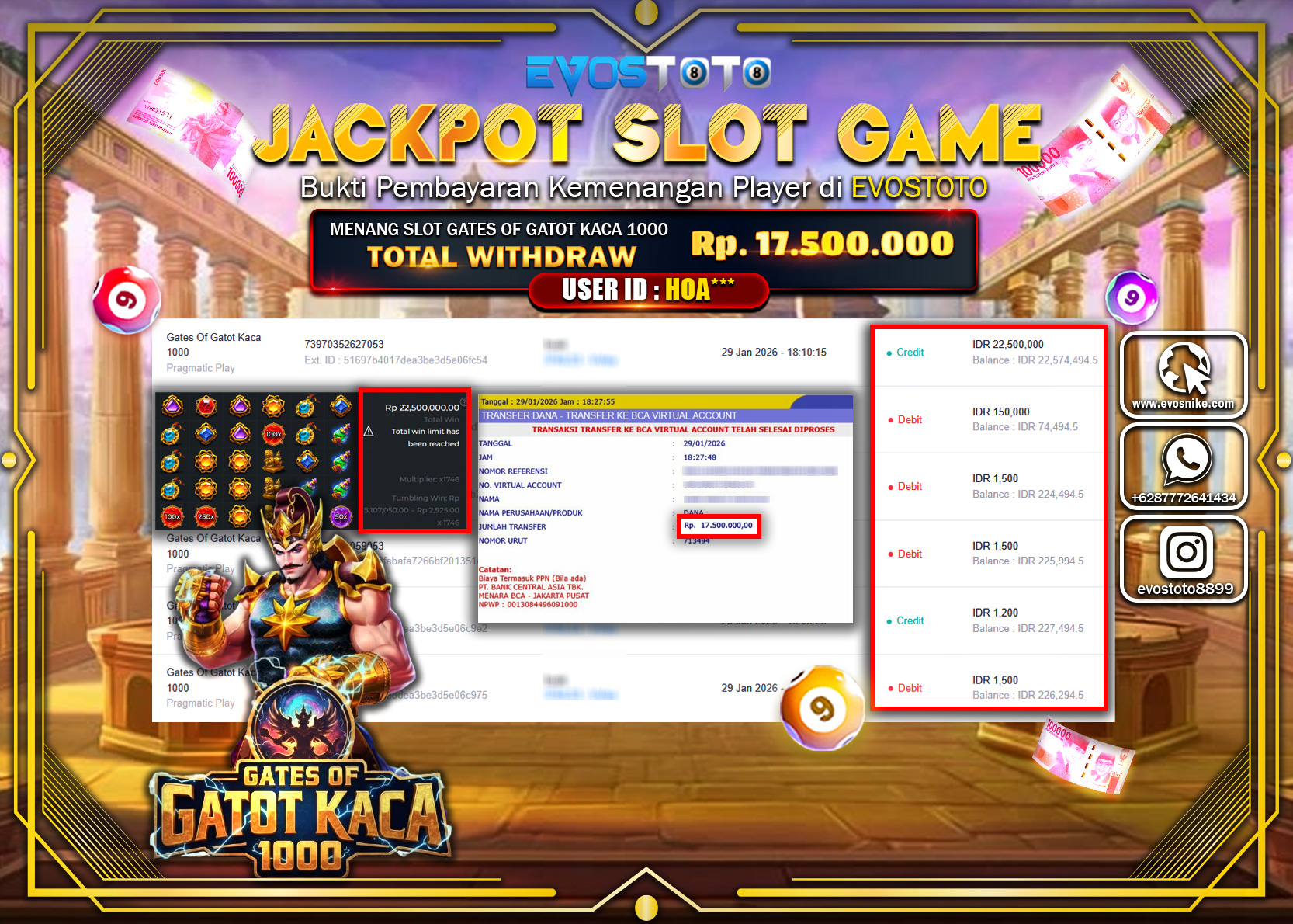 PEMBAYARAN JACKPOT SLOT GATES OF GATOT KACA 1000 Rp.17.500.000 DI BAYAR LANGSUNG !
