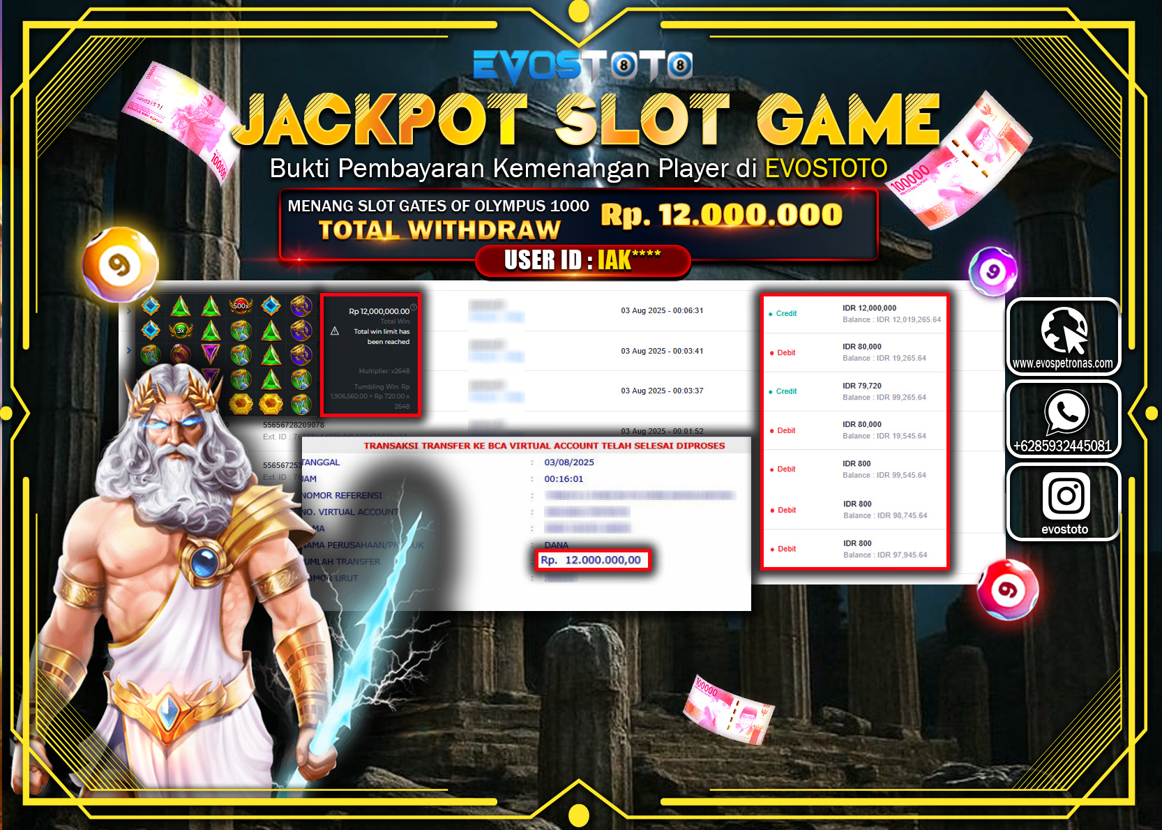 PEMBAYARAN JACKPOT SLOT GATES OF OLYMPUS 1000 Rp12.000.000 DI BAYAR LANGSUNG !
