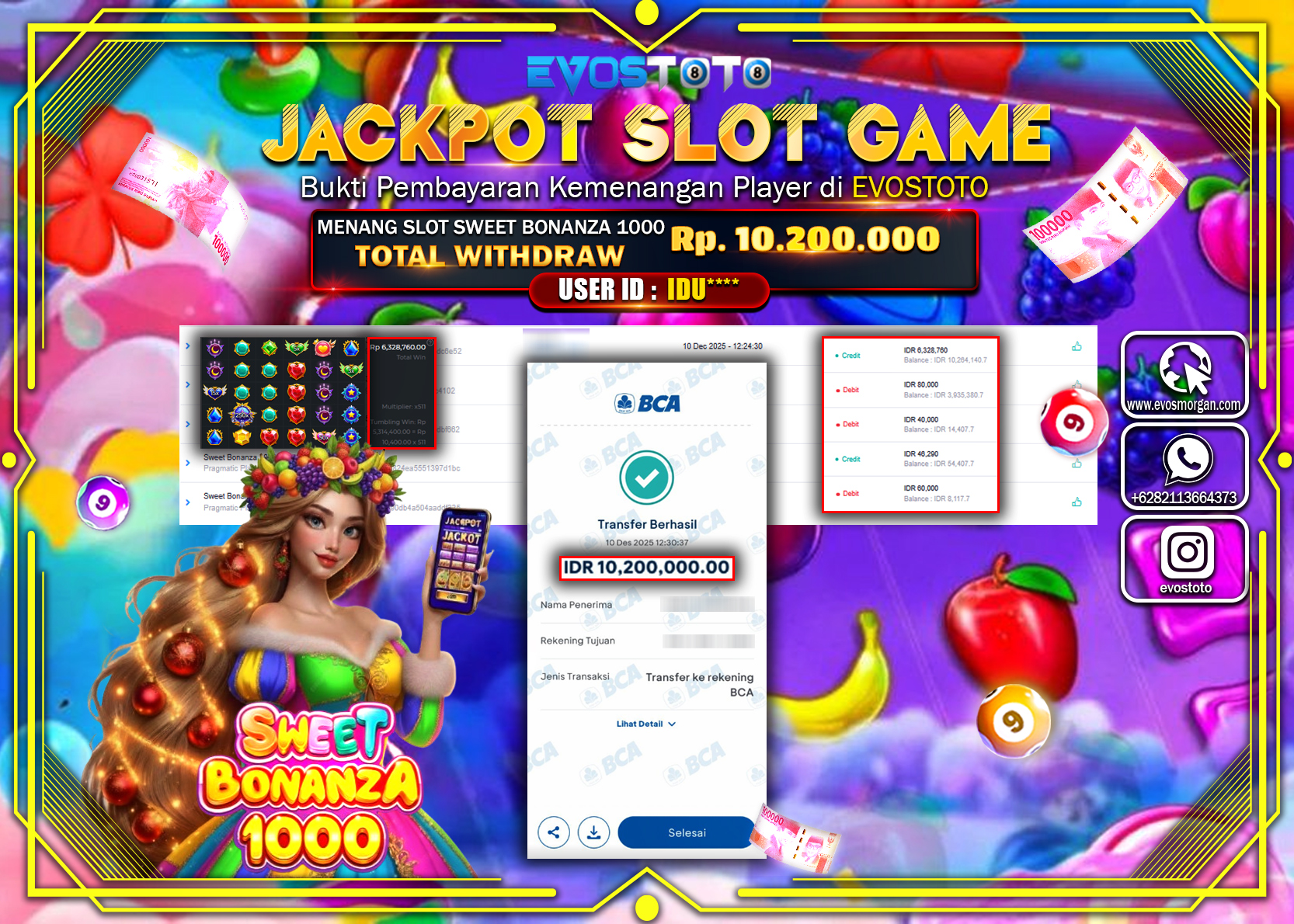 PEMBAYARAN JACKPOT SLOT SWEET BONANZA 1000 Rp.10.200.000 DI BAYAR LANGSUNG !
