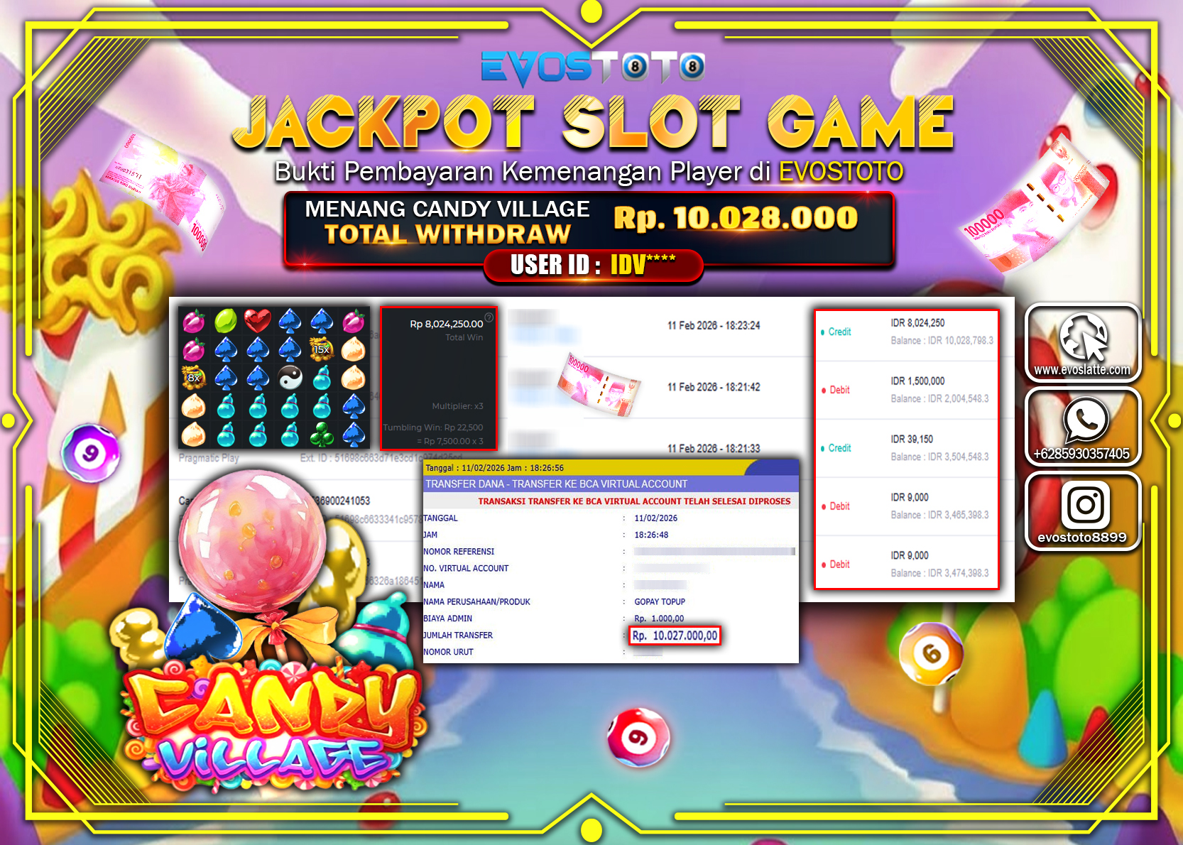 PEMBAYARAN JACKPOT SLOT CANDY VILLAGE  Rp.10.028.000 DI BAYAR LANGSUNG !