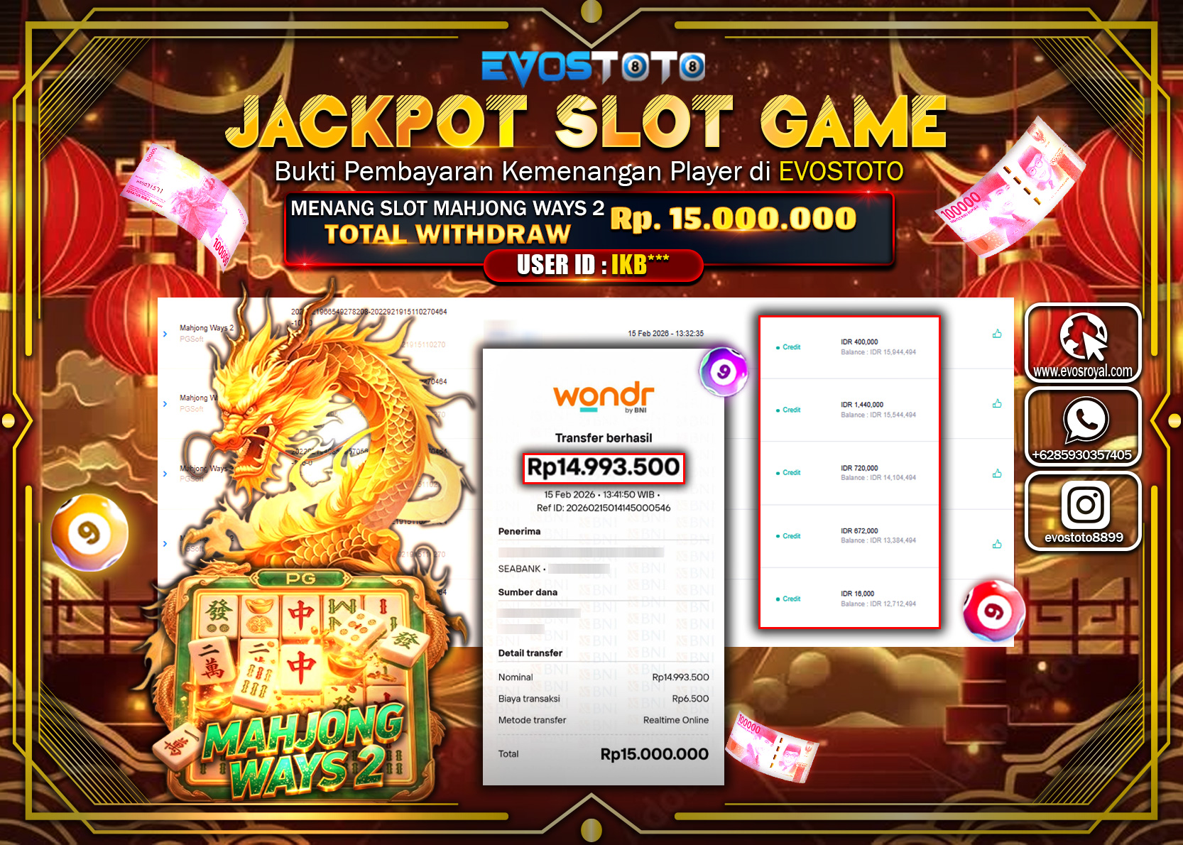 PEMBAYARAN JACKPOT SLOT MAHJONG WAYS 2 Rp.15.000.000 DI BAYAR LANGSUNG !
