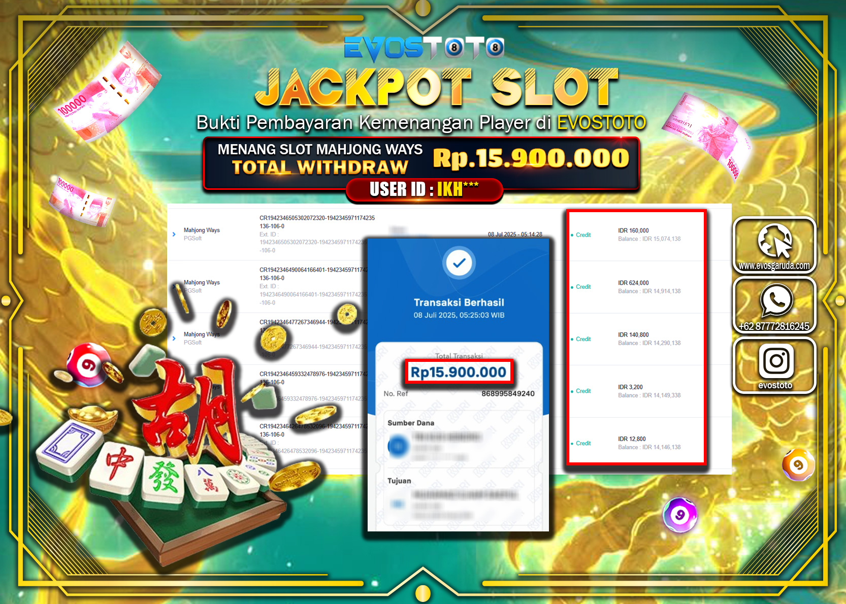 PEMBAYARAN JACKPOT SLOT MAHJONG WAYS RP15.900.000 DI BAYAR LANGSUNG !