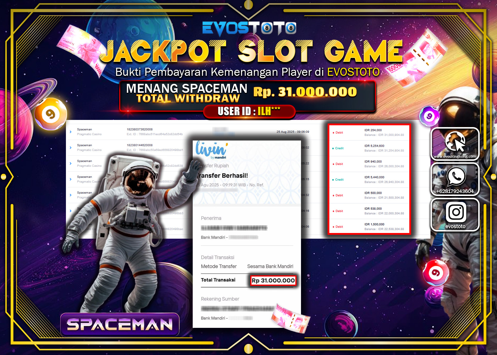 PEMBAYARAN JACKPOT SLOT SPACEMAN Rp31.000.000 DI BAYAR LANGSUNG !