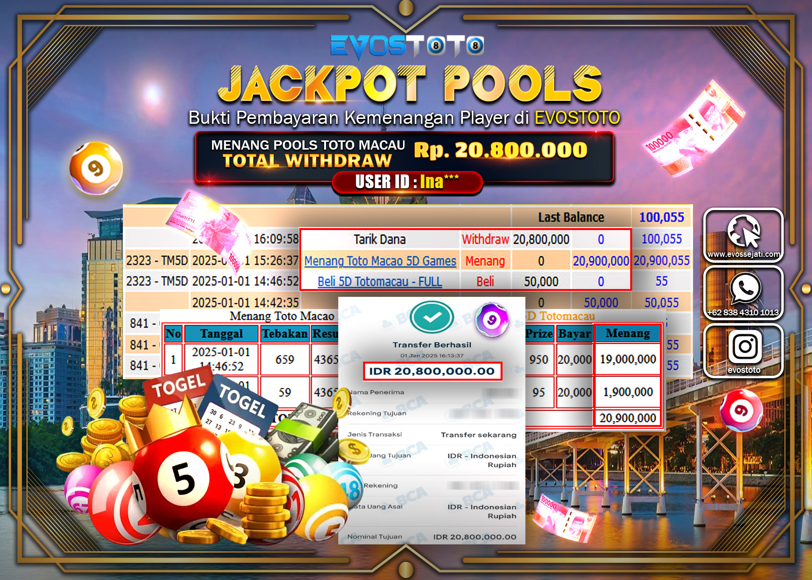 PEMBAYARAN JACKPOT TOGEL TOTO MACAU 5D Rp.20.800.000 DI BAYAR LANGSUNG !