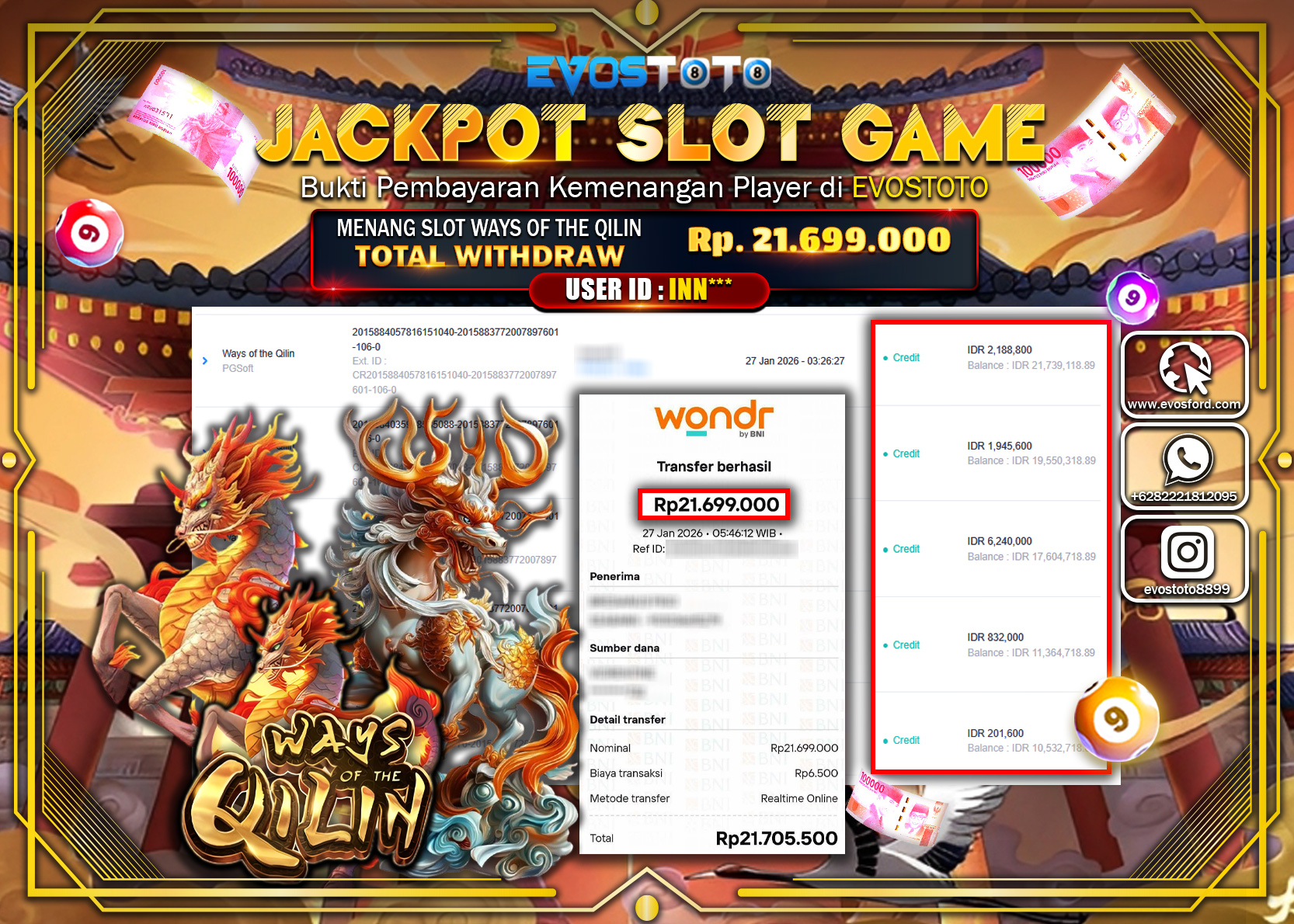 PEMBAYARAN JACKPOT SLOT WAYS OF THE QILIN Rp.21.699.000 DI BAYAR LANGSUNG !