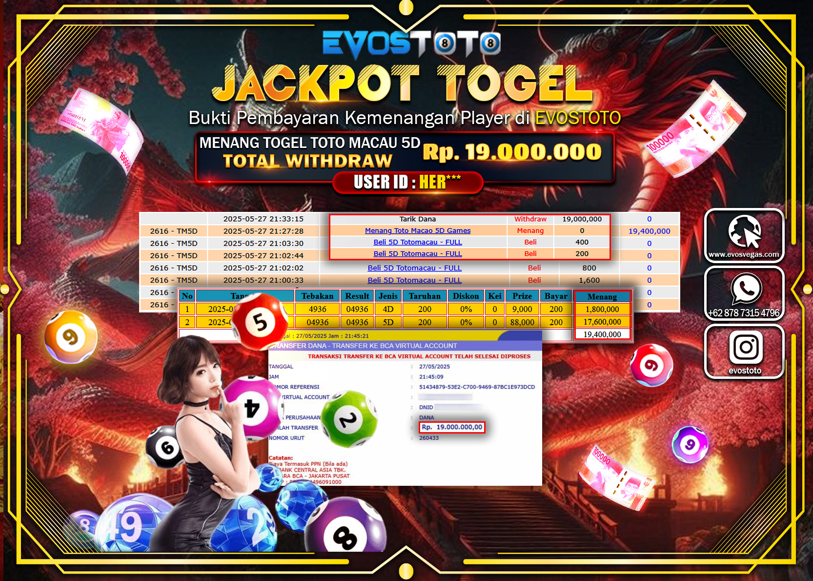 PEMBAYARAN JACKPOT TOGEL TOTO MACAU 5D Rp19.000.000 DI BAYAR LANGSUNG !