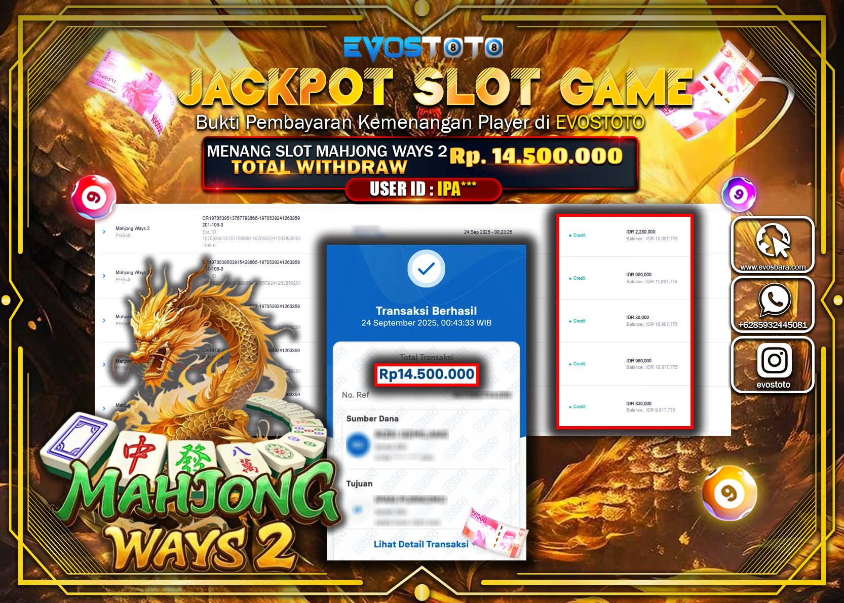 PEMBAYARAN JACKPOT SLOT MAHJONG WAYS 2 Rp14.500.000 DI BAYAR LANGSUNG !