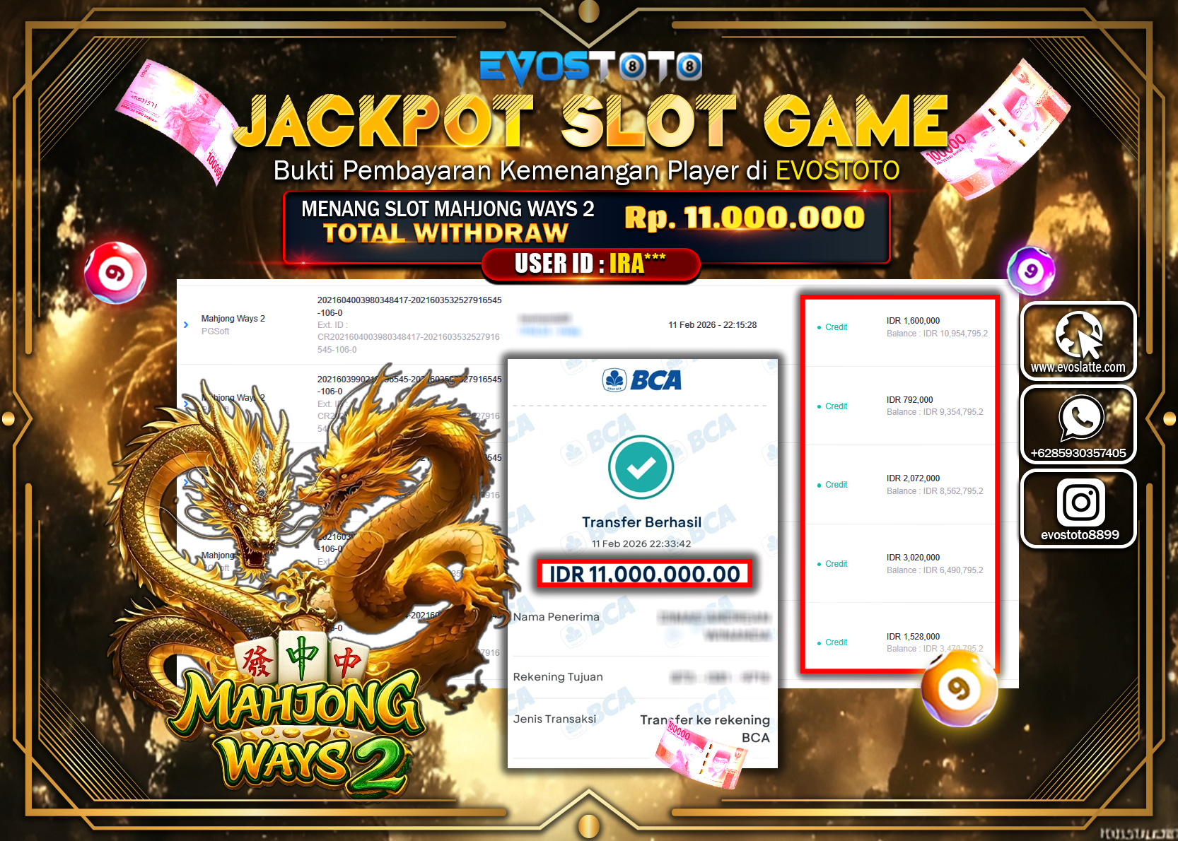 PEMBAYARAN JACKPOT SLOT MAHJONG WAYS 2 Rp.11.000.000 DI BAYAR LANGSUNG !