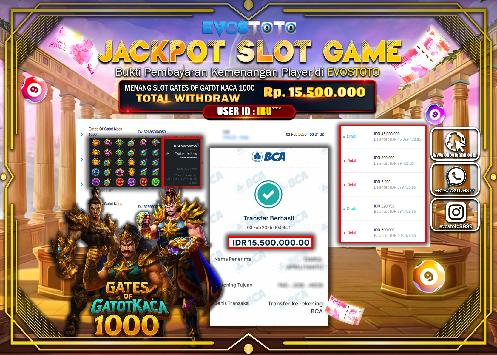 PEMBAYARAN JACKPOT SLOT GATES OF GATOT KACA 1000 Rp.15.500.000 DI BAYAR LANGSUNG !