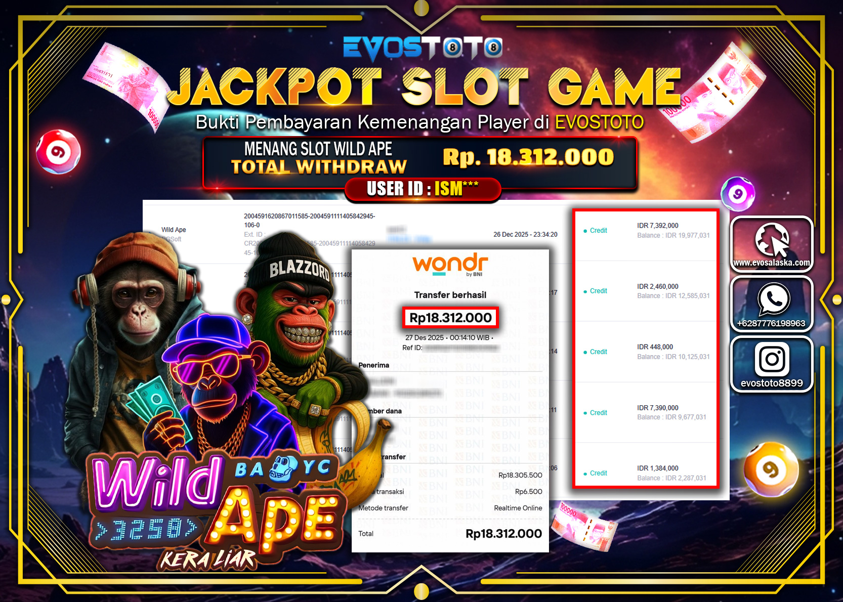 PEMBAYARAN JACKPOT SLOT WILD APE Rp.18.312.000 DI BAYAR LANGSUNG !