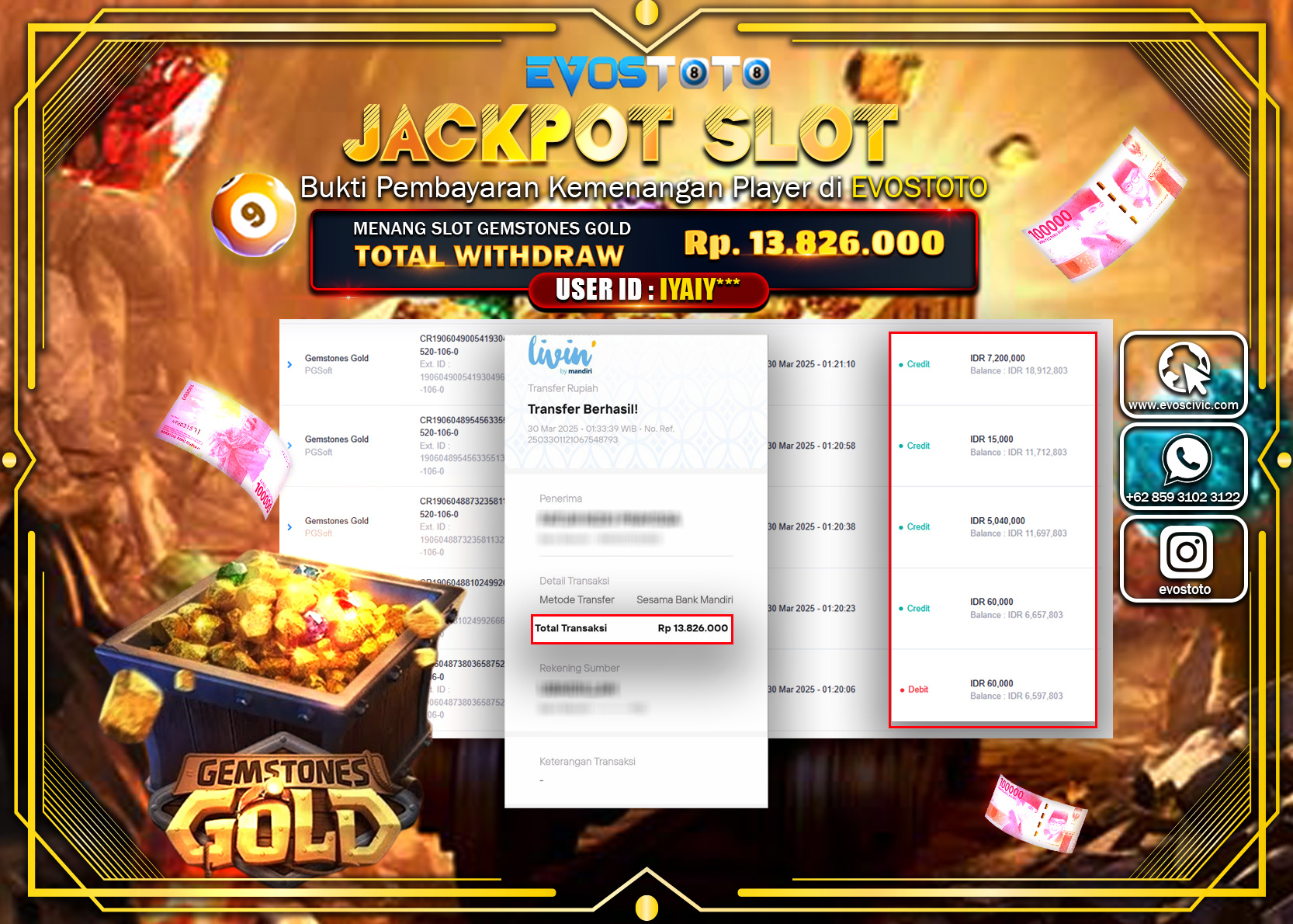 PEMBAYARAN JACKPOT SLOT GEMSTONES GOLD Rp. 13.826.000 DI BAYAR LANGSUNG !