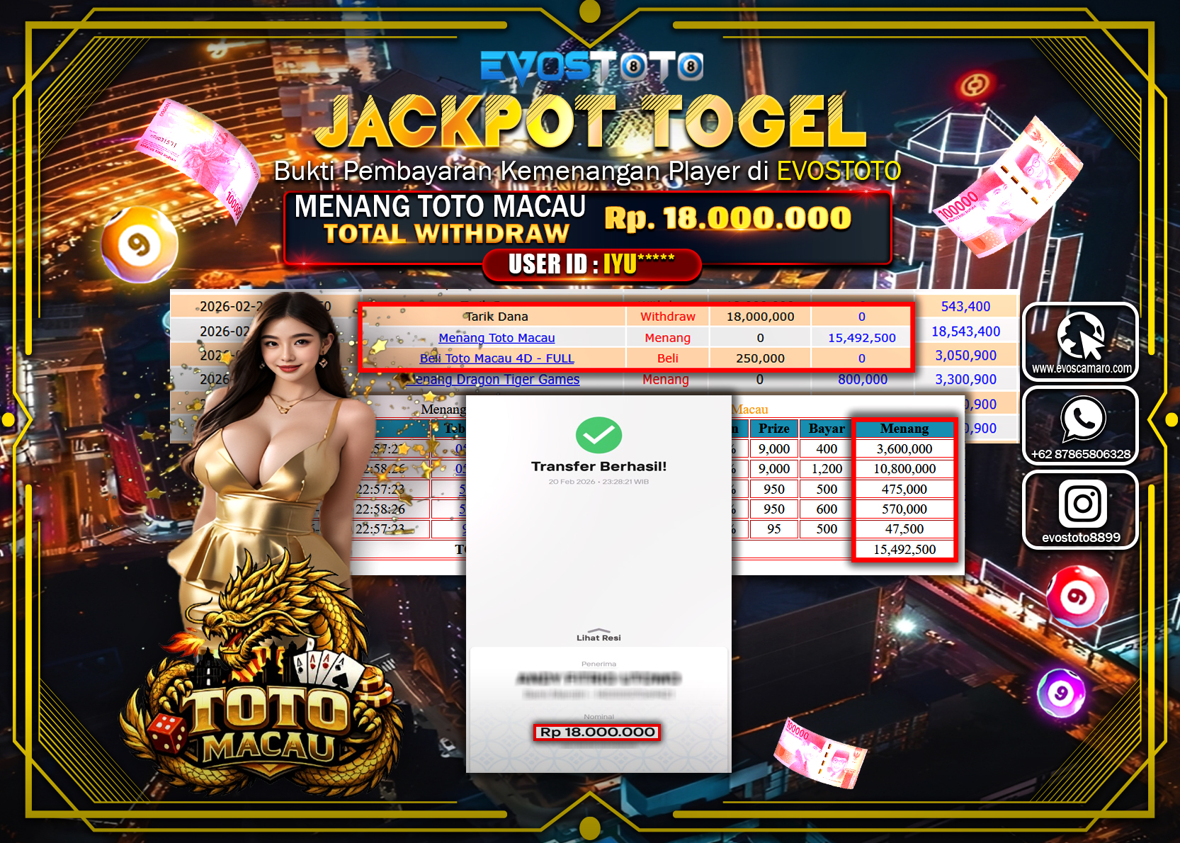 PEMBAYARAN JACKPOT TOGEL TOTO MACAU Rp.18.000.000 DI BAYAR LANGSUNG !