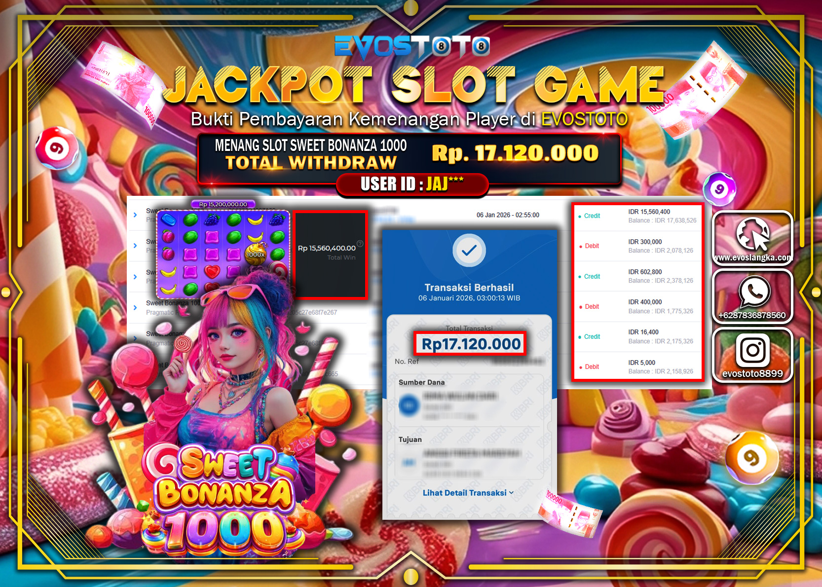 PEMBAYARAN JACKPOT SLOT SWEET BONANZA 1000 Rp.17.120.000 DI BAYAR LANGSUNG !