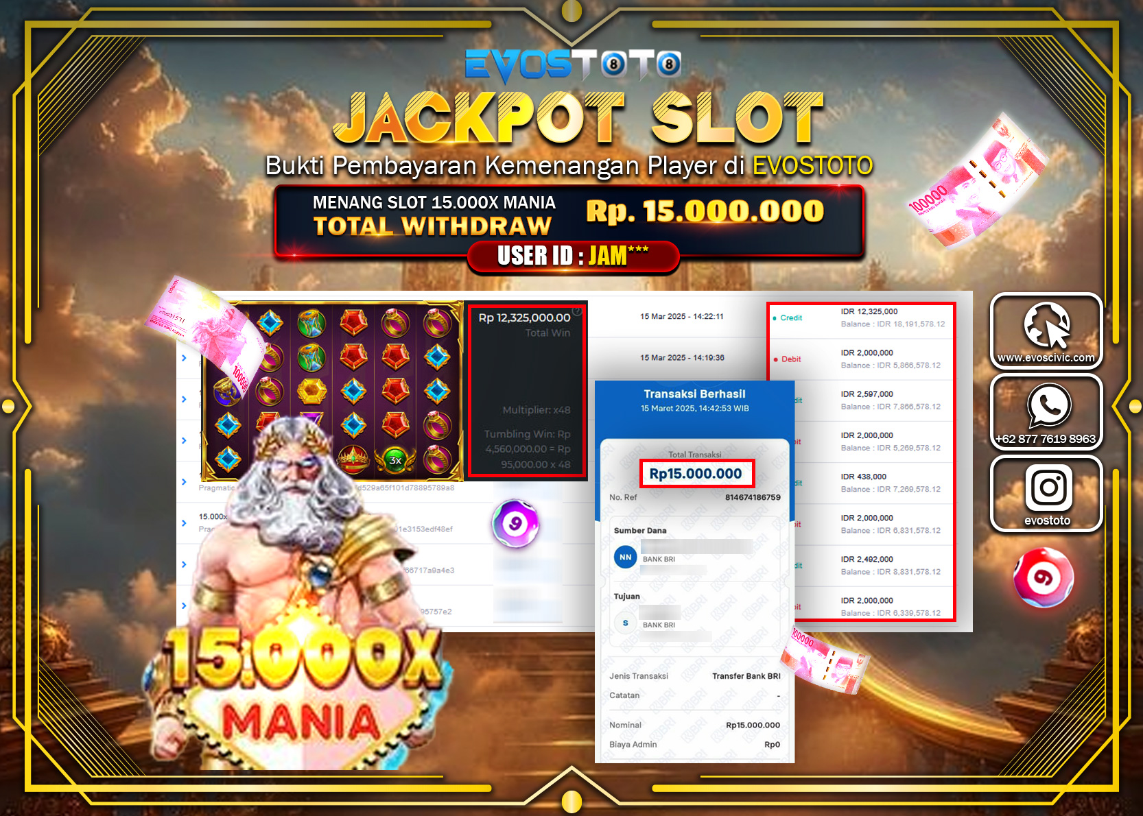 PEMBAYARAN JACKPOT SLOT 15.000X MANIA Rp.15.000.000 DI BAYAR LANGSUNG !