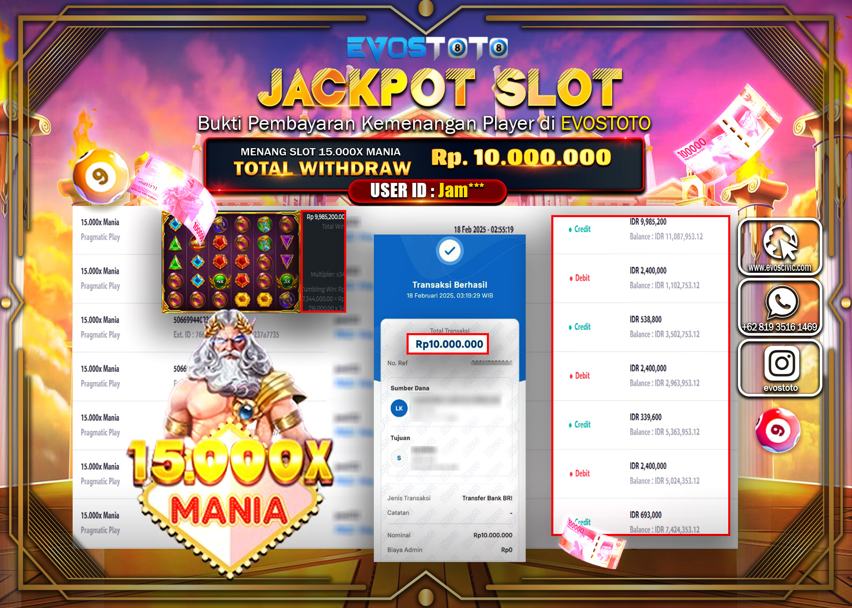 PEMBAYARAN JACKPOT SLOT 15.000X MANIA Rp.10.000.000 DI BAYAR LANGSUNG !
