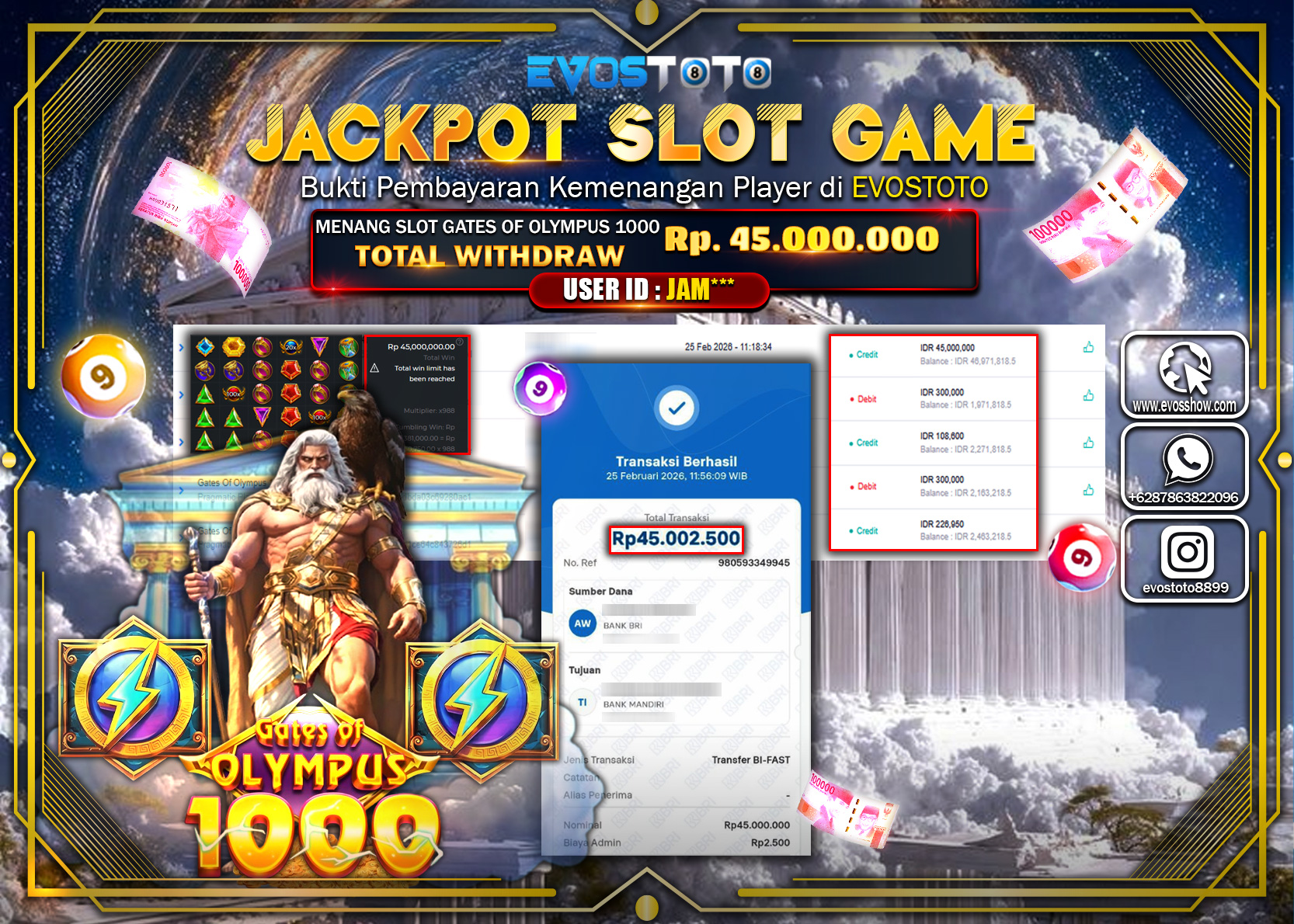 PEMBAYARAN JACKPOT SLOT GATES OF OLYMPUS 1000 Rp.45.000.000 DI BAYAR LANGSUNG !