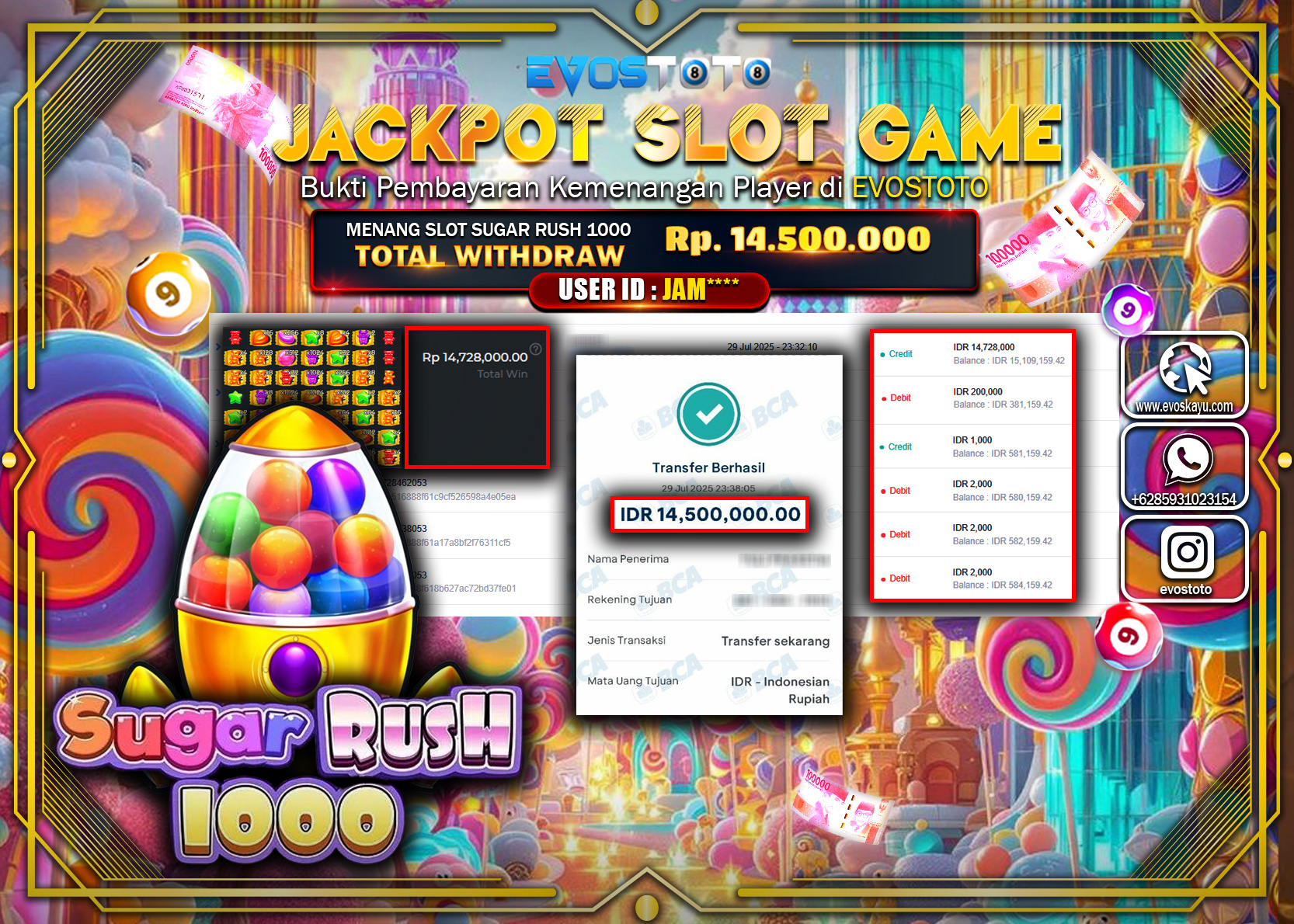 PEMBAYARAN JACKPOT SLOT SUGAR RUSH 1000 Rp.14.500.000 DI BAYAR LANGSUNG !