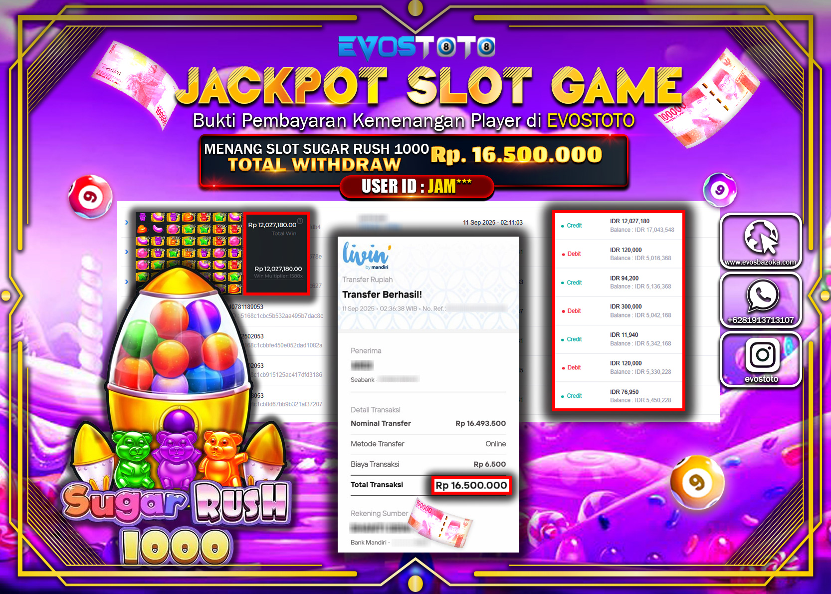 PEMBAYARAN JACKPOT SLOT SUGAR RUSH 1000 Rp16.500.000 DI BAYAR LANGSUNG !