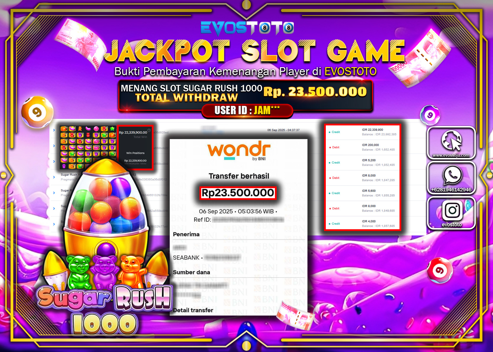 PEMBAYARAN JACKPOT SLOT SUGAR RUSH 1000 Rp23.500.000 DI BAYAR LANGSUNG !