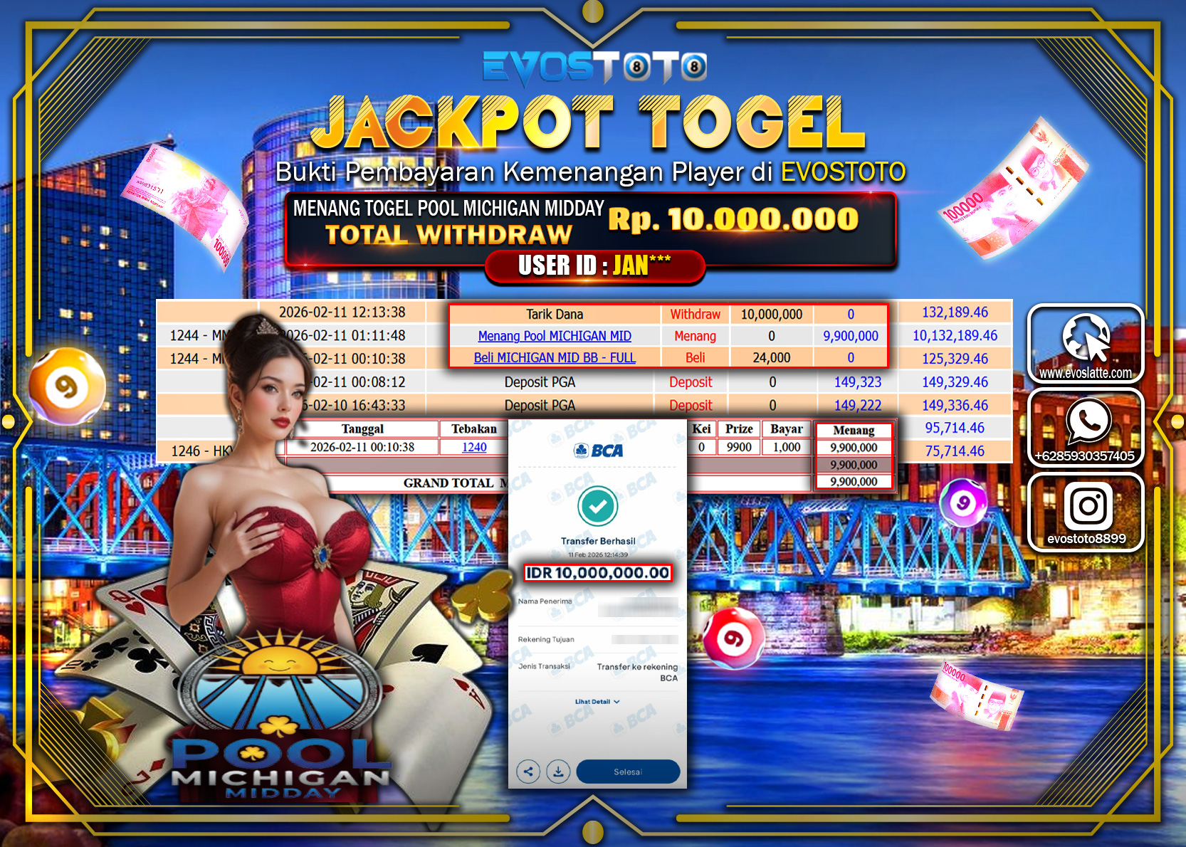 PEMBAYARAN JACKPOT TOGEL POOL MICHIGAN MIDDAY Rp.10.000.000 DI BAYAR LANGSUNG !
