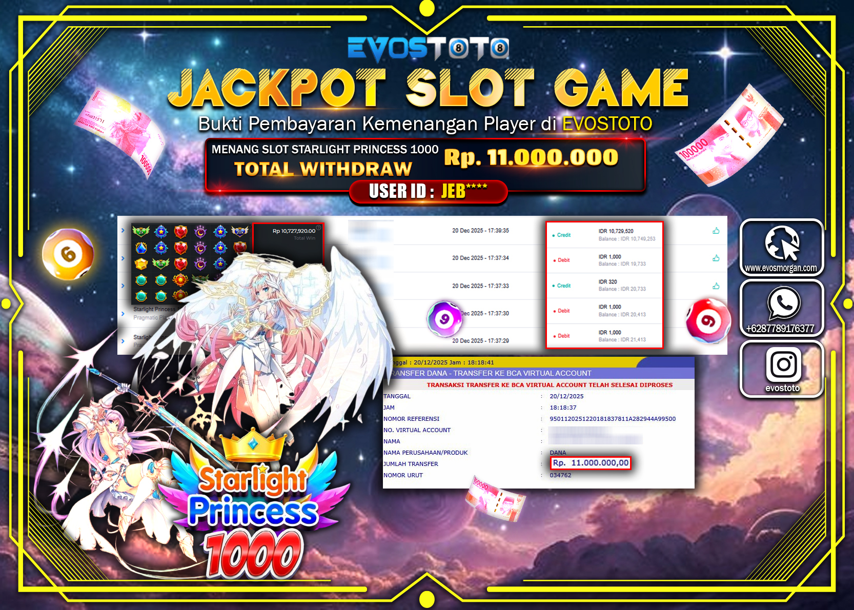 PEMBAYARAN JACKPOT SLOT STARLIGHT PRINCESS 1000 Rp.11.000.000 DI BAYAR LANGSUNG !