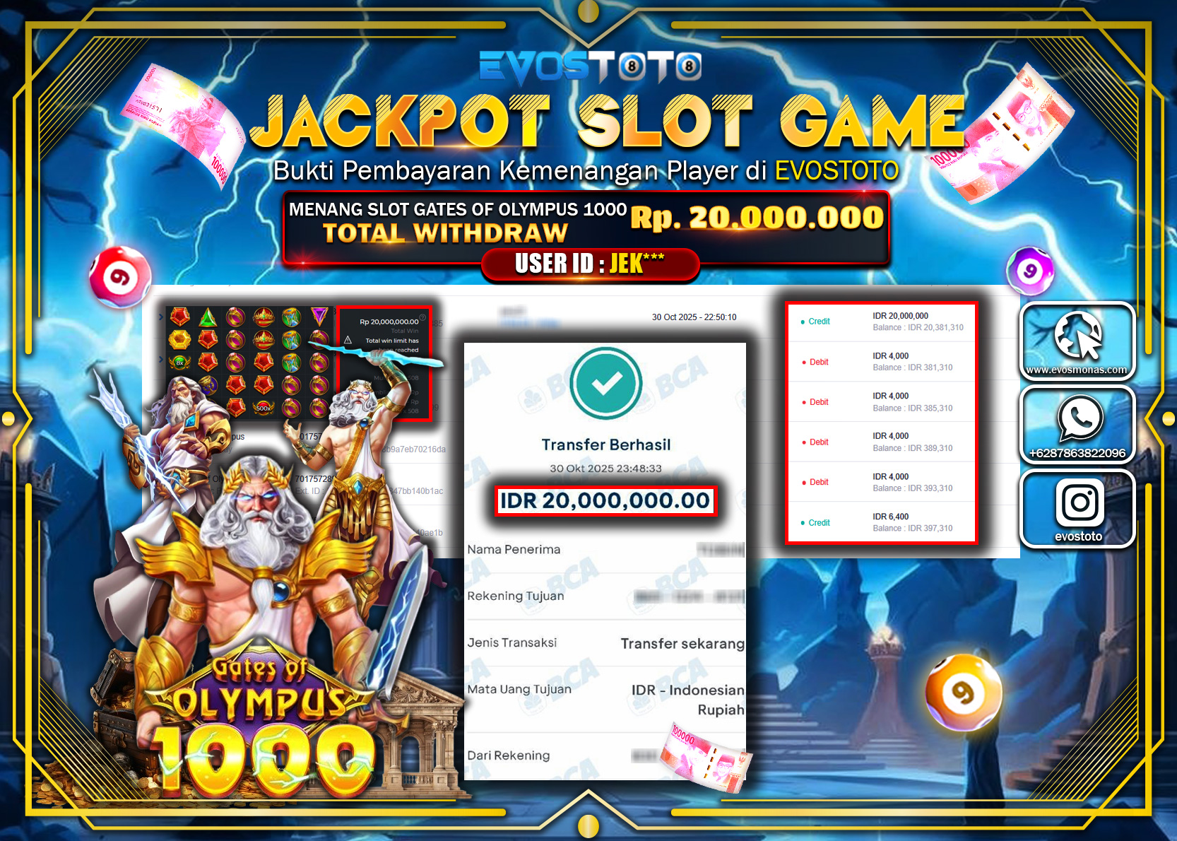 PEMBAYARAN JACKPOT SLOT GATES OF OLYMPUS 1000 Rp20.000.000 DI BAYAR LANGSUNG !