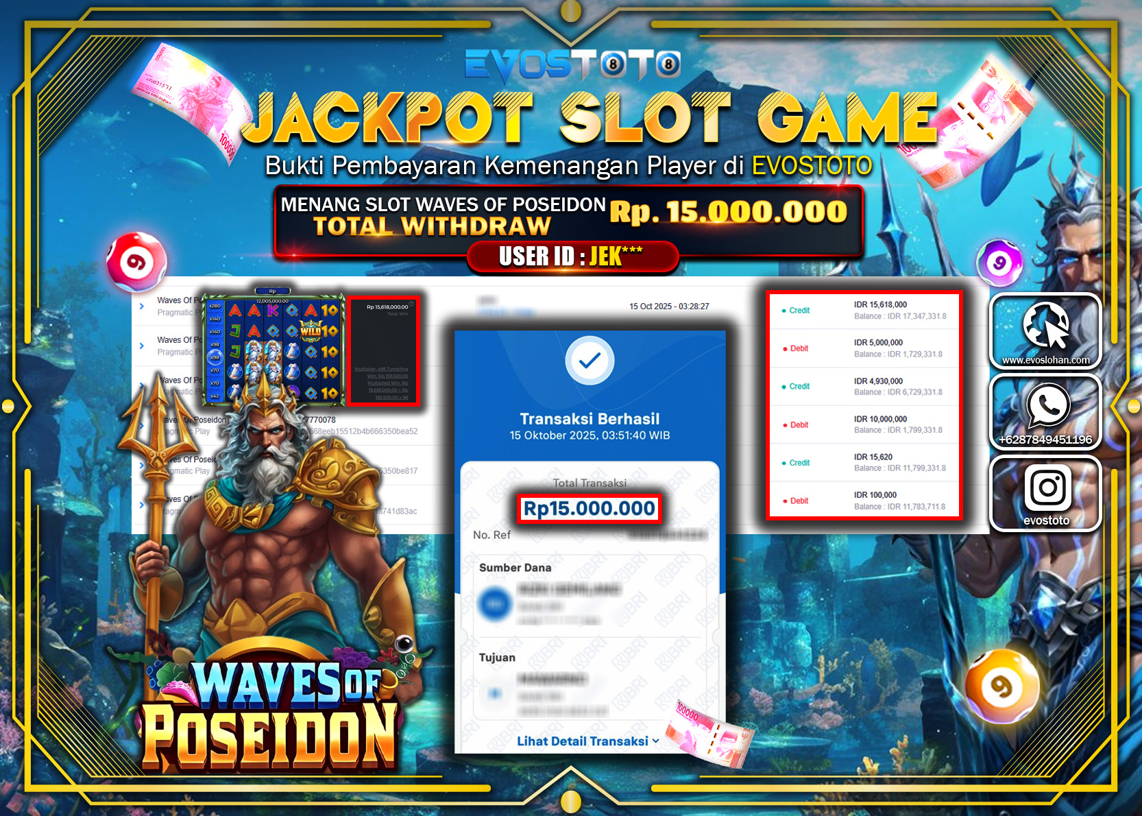 PEMBAYARAN JACKPOT SLOT WAVES OF POSEIDON Rp15.000.000 DI BAYAR LANGSUNG !