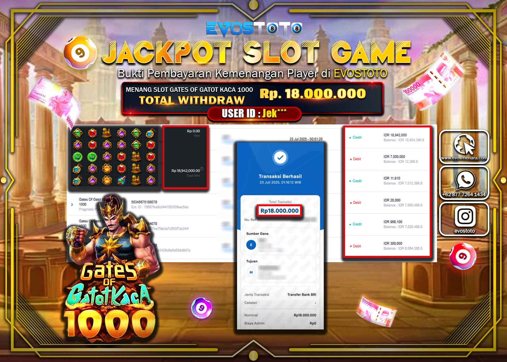 PEMBAYARAN JACKPOT SLOT SLOT GATES OF GATOT KACA 1000 Rp18.000.000 DI BAYAR LANGSUNG !