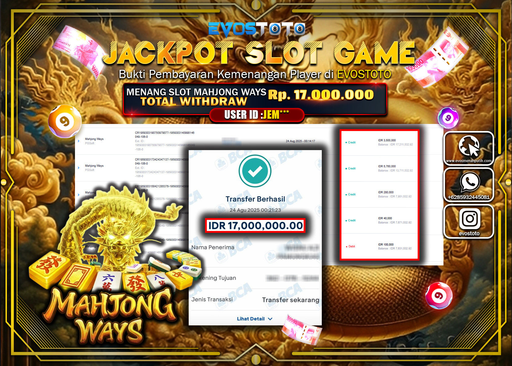 PEMBAYARAN JACKPOT SLOT MAHJONG WAYS Rp17.000.000 DI BAYAR LANGSUNG !