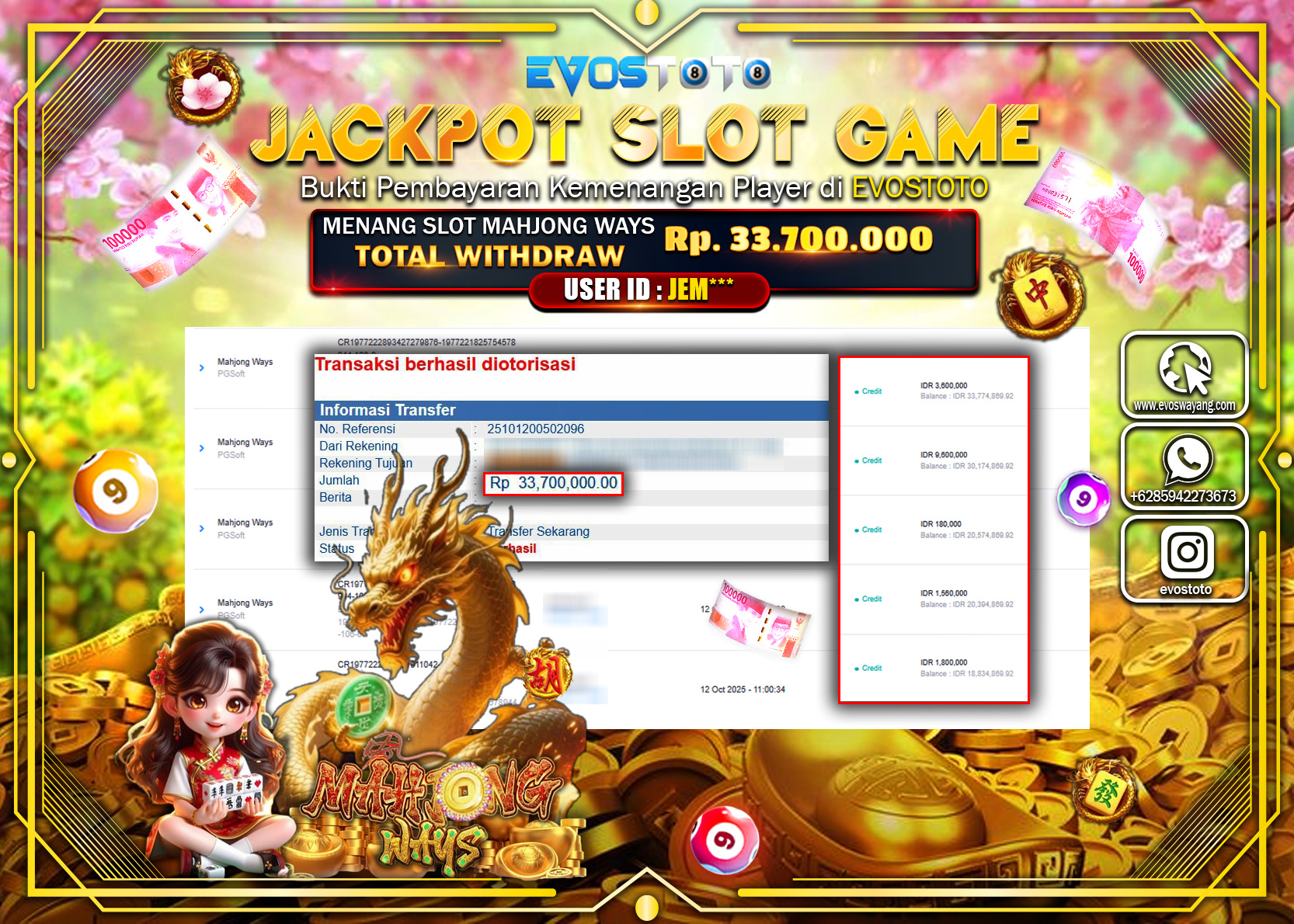 PEMBAYARAN JACKPOT SLOT MAHJONG WAYS Rp33.700.000 DI BAYAR LANGSUNG !
