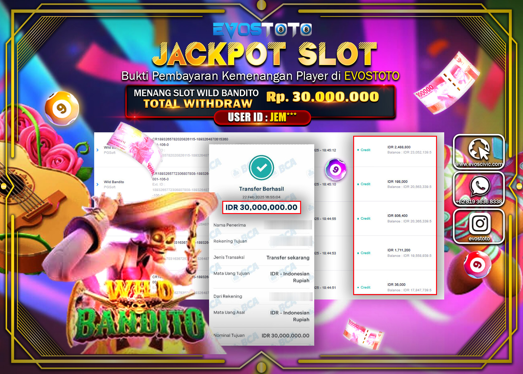 PEMBAYARAN JACKPOT SLOT WILD BANDITO Rp.30.000.000 DI BAYAR LANGSUNG !