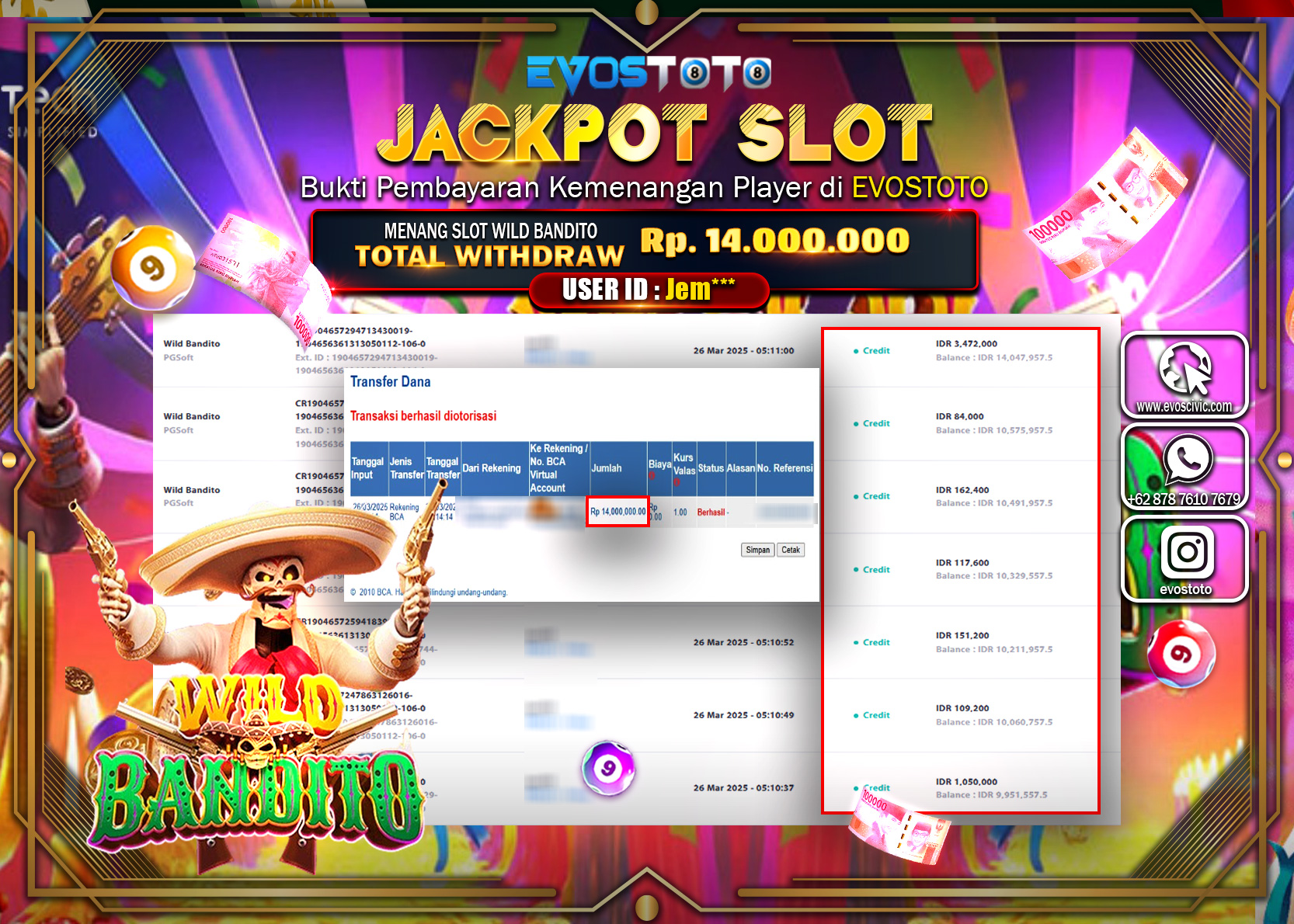 PEMBAYARAN JACKPOT SLOT WILD BANDITO Rp 14.000.000 DI BAYAR LANGSUNG !