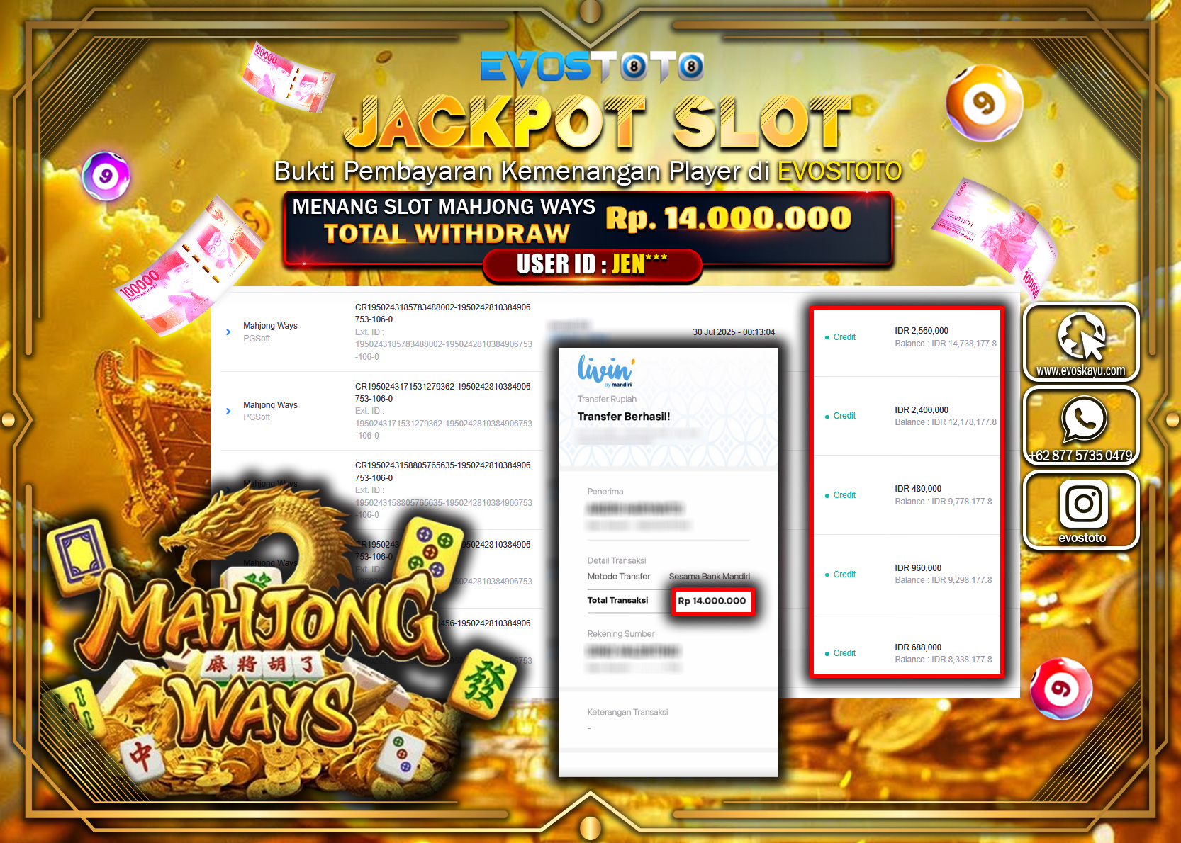 PEMBAYARAN JACKPOT SLOT MAHJONG WAYS Rp14.000.000 DI BAYAR LANGSUNG !