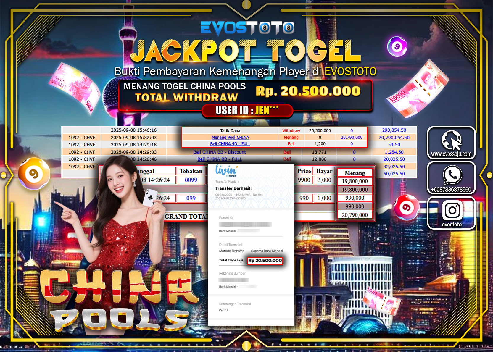 PEMBAYARAN JACKPOT TOGEL CHINA POOLS Rp20.500.000 DI BAYAR LANGSUNG !