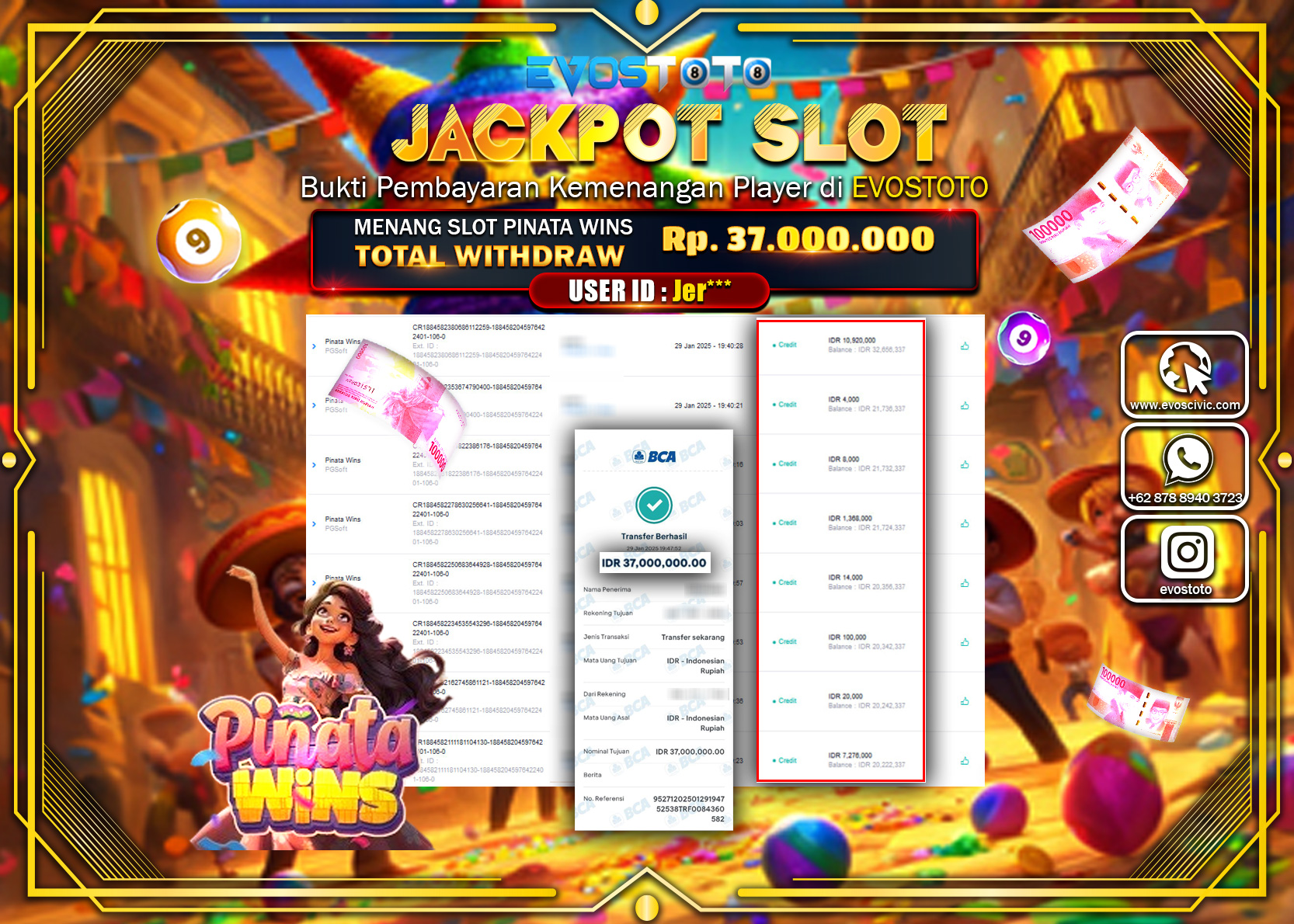 PEMBAYARAN JACKPOT SLOT PINATAWINS Rp37.000.000 DI BAYAR LANGSUNG !