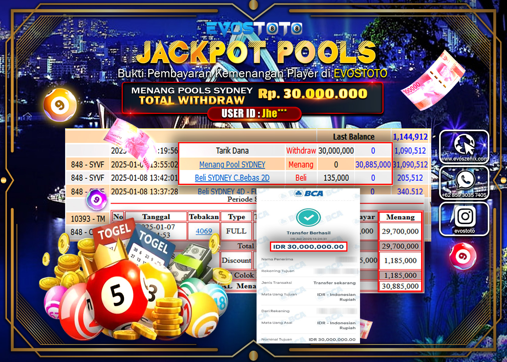 PEMBAYARAN JACKPOT POOLS SYDNEY Rp.30.000.000 DI BAYAR LANGSUNG !