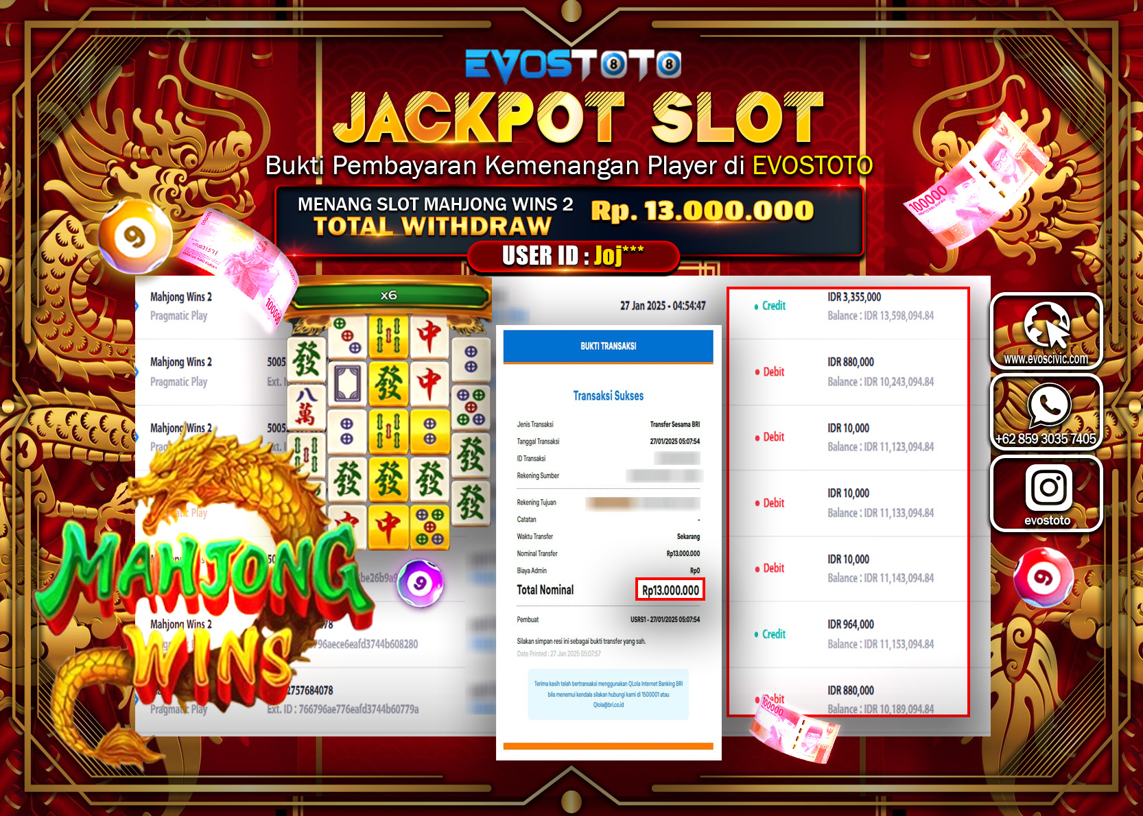 PEMBAYARAN JACKPOT SLOT MAHJONG WINS 2 Rp.13.000.000 DI BAYAR LANGSUNG !