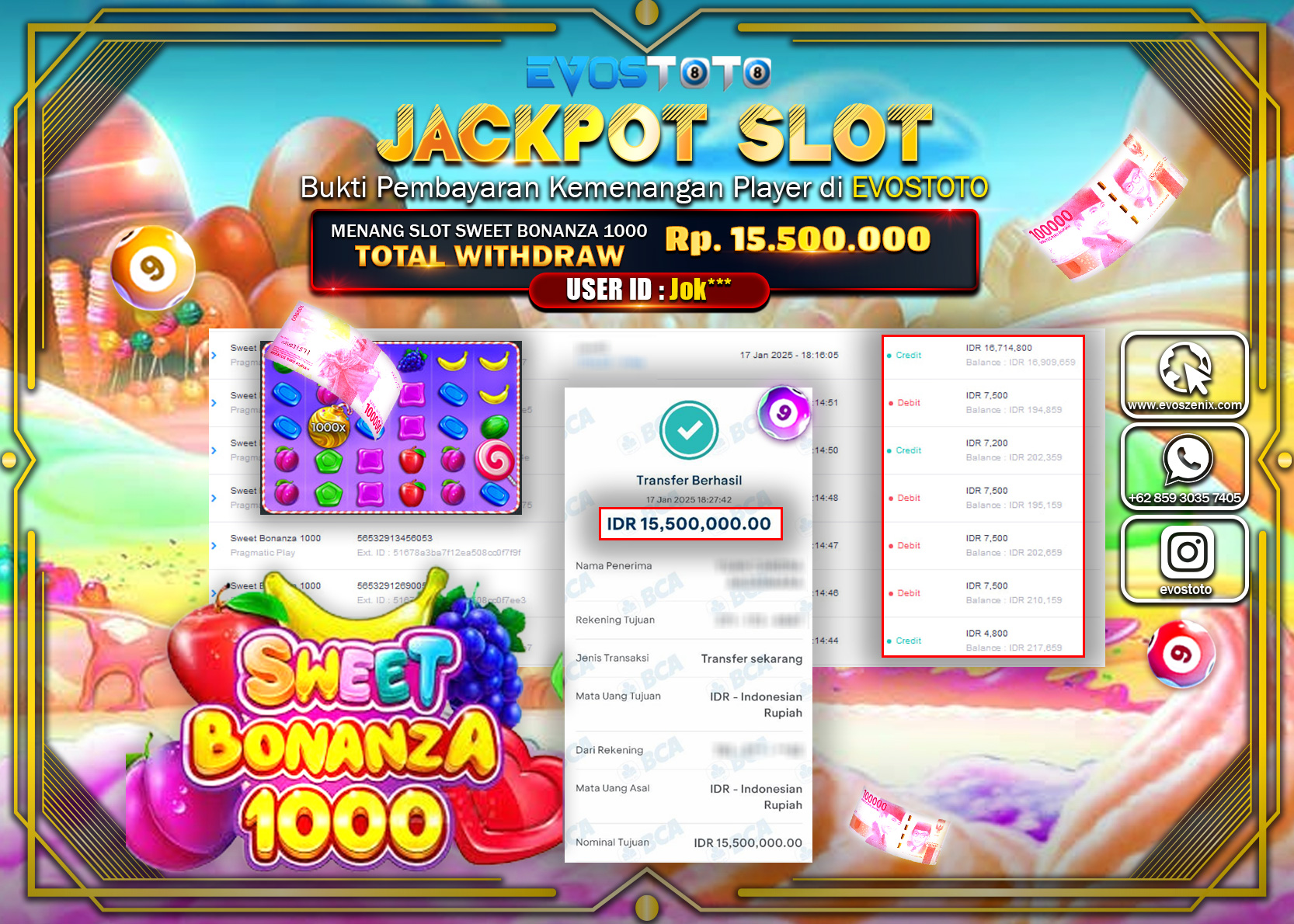 PEMBAYARAN JACKPOT SWEET BONANZA 1000 Rp.15.500.000 DI BAYAR LANGSUNG !