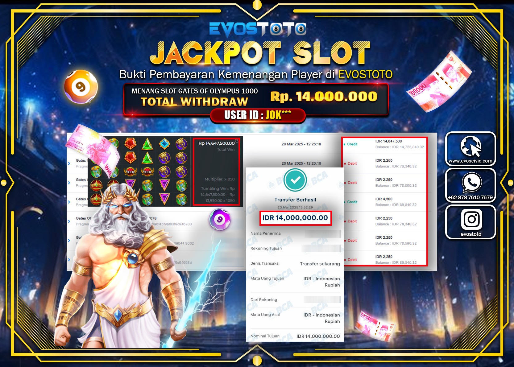 PEMBAYARAN JACKPOT SLOT GATES OF OLYMPUS 1000 Rp.14.000.000 DI BAYAR LANGSUNG !