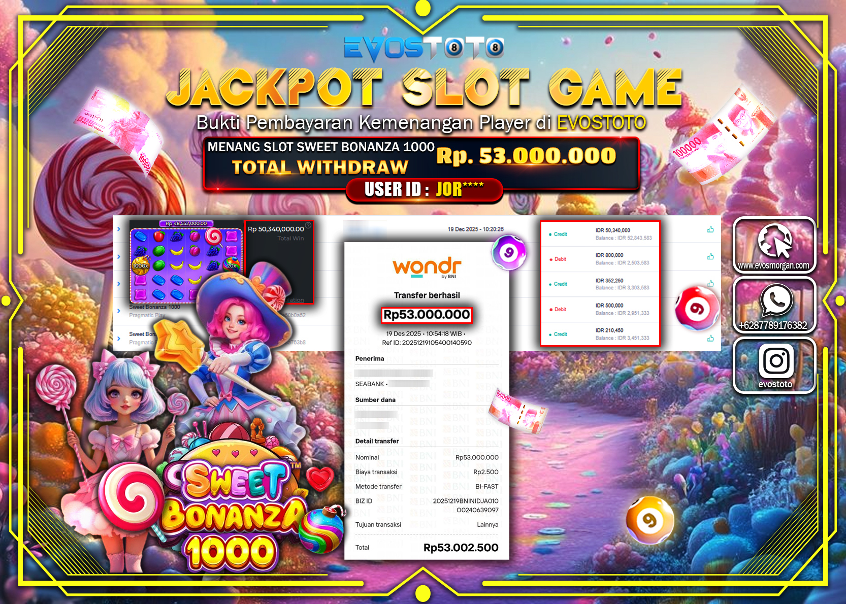 PEMBAYARAN JACKPOT SLOT SWEET BONANZA 1000 Rp.53.000.000 DI BAYAR LANGSUNG !