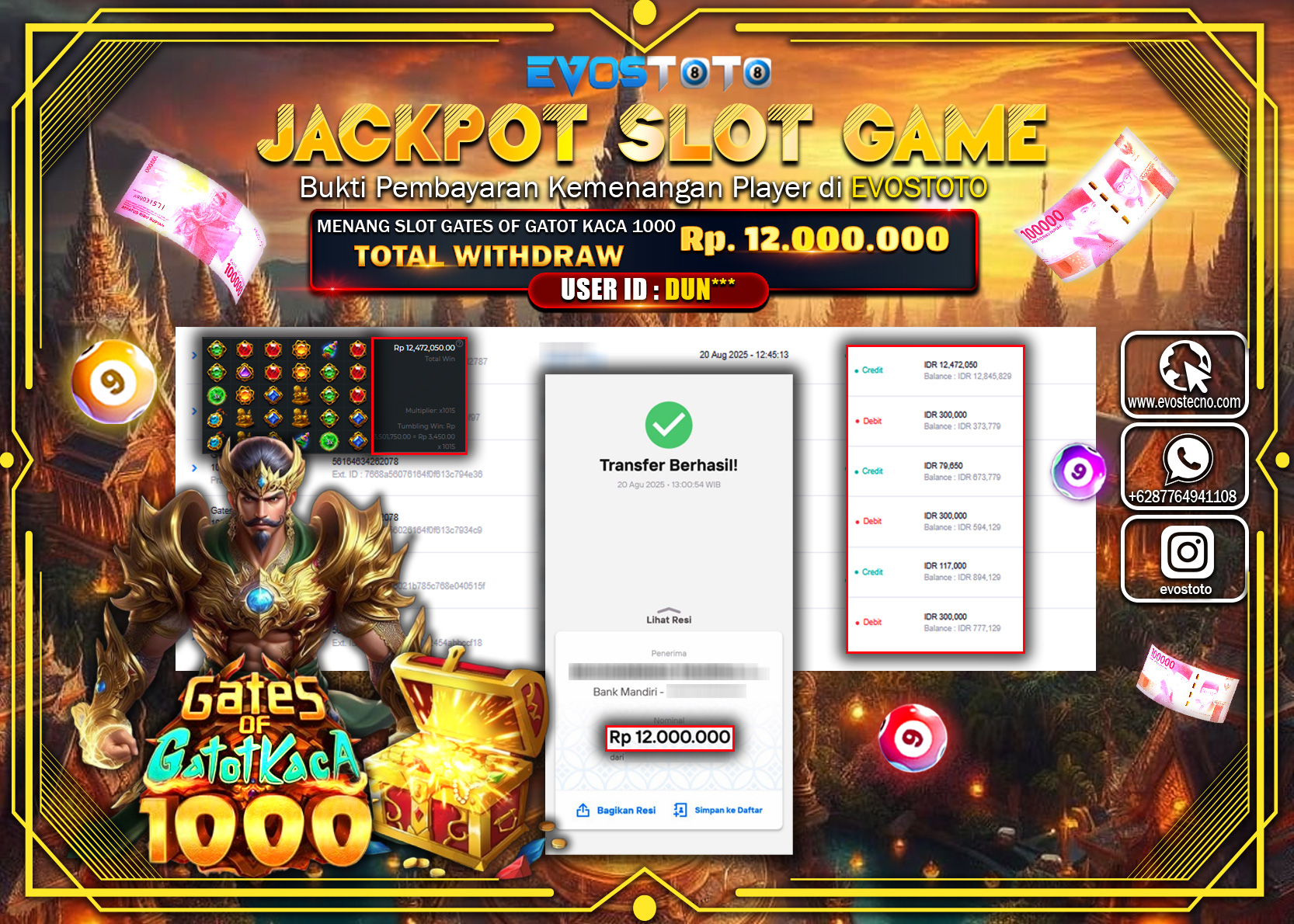 PEMBAYARAN JACKPOT SLOT GATES OF GATOT KACA Rp12.000.000 DI BAYAR LANGSUNG !
