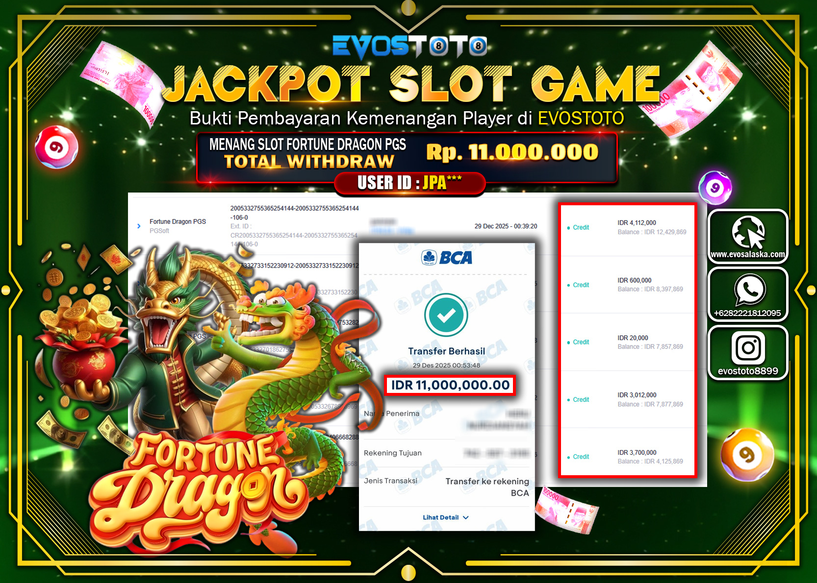 PEMBAYARAN JACKPOT SLOT FORTUNE DRAGON PGS Rp.11.000.000 DI BAYAR LANGSUNG !