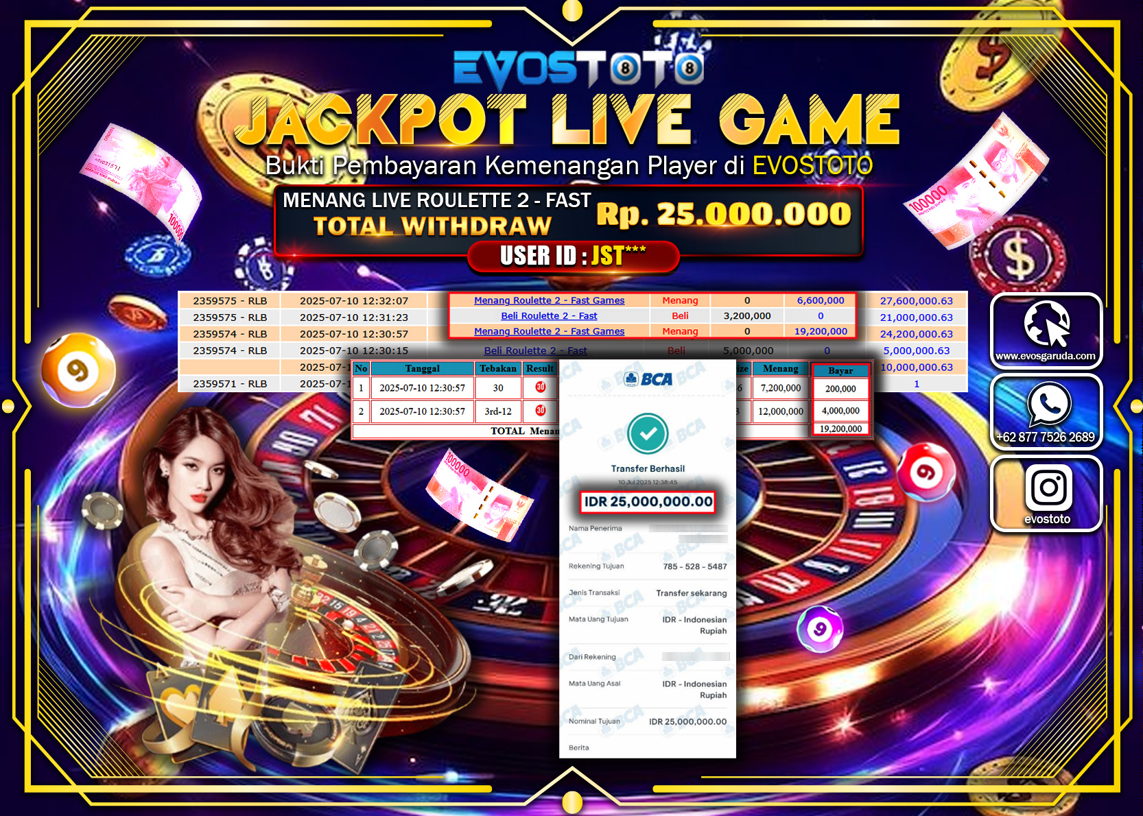 PEMBAYARAN JACKPOT LIVE GAME ROULETTE 2 FAST RP25.000.000 DI BAYAR LANGSUNG !
