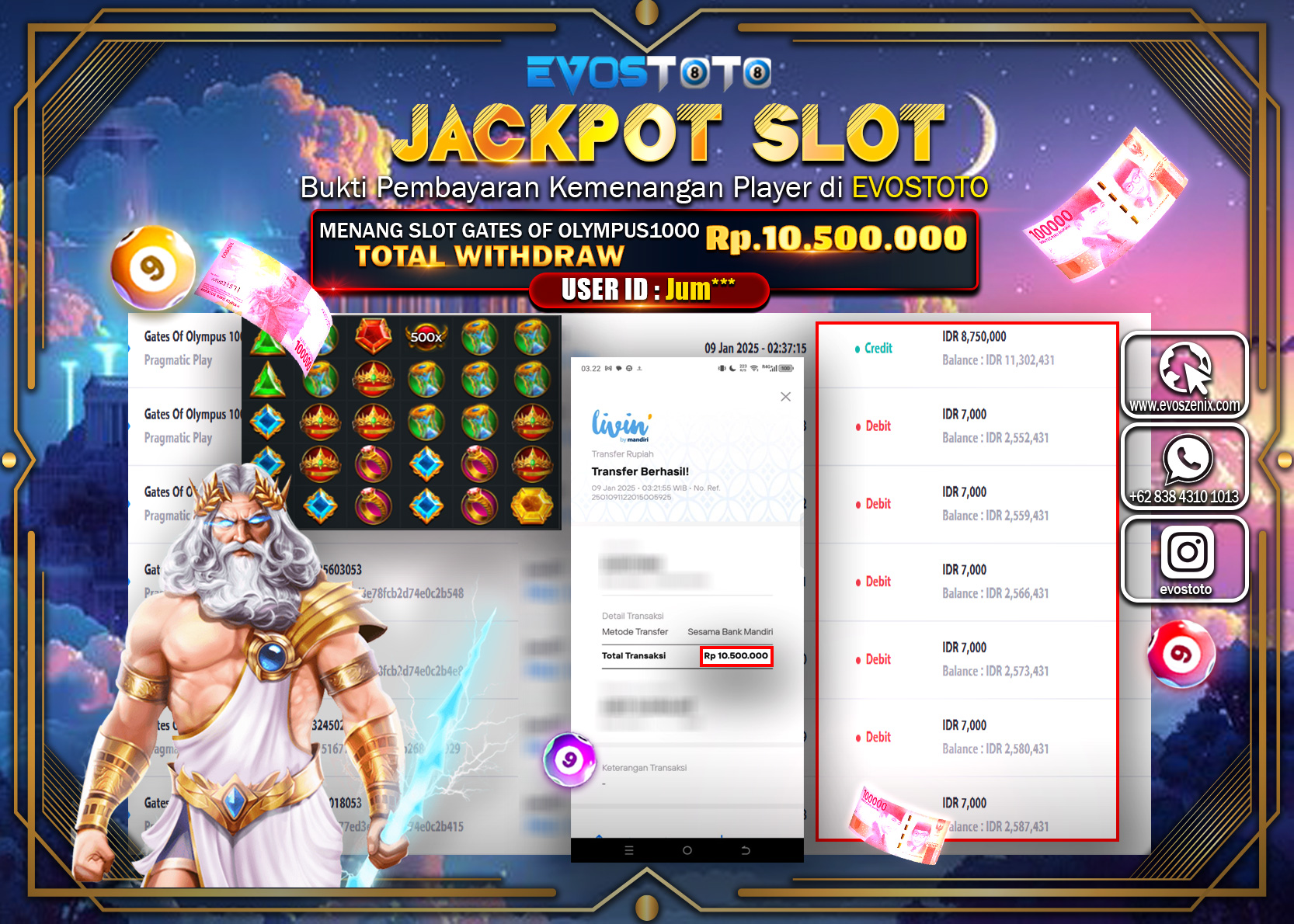 PEMBAYARAN JACKPOT SLOT GATES OF OLYMPUS 1000 Rp.10.500.000 DI BAYAR LANGSUNG !