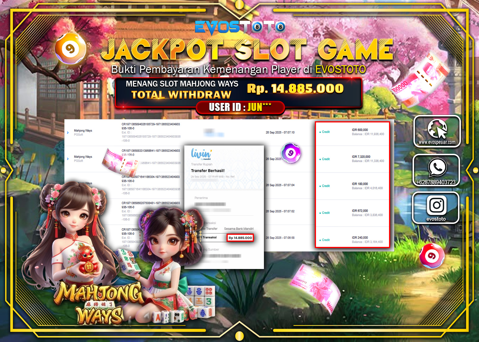 PEMBAYARAN JACKPOT SLOT MAHJONG WAYS Rp14.885.000 DI BAYAR LANGSUNG !