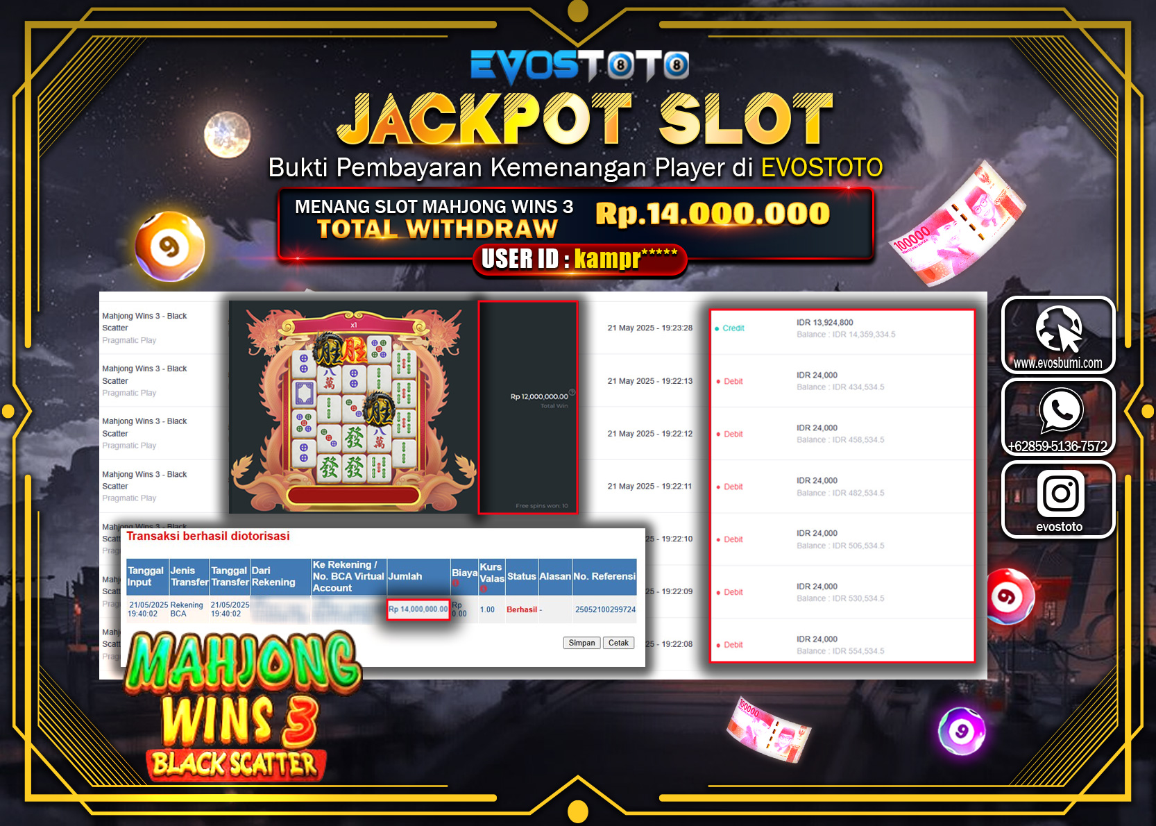 PEMBAYARAN JACKPOT SLOT MAHJONG WINS 3 Rp14.000.000 DI BAYAR LANGSUNG !