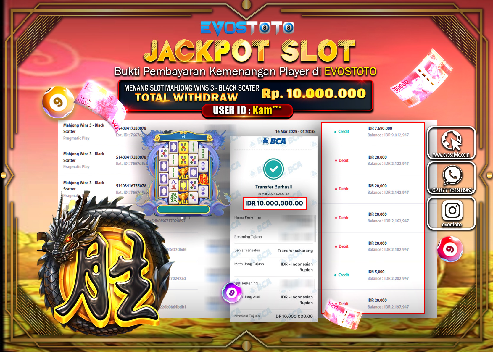 PEMBAYARAN JACKPOT SLOT MAHJONG WINS 3 - BLACK SCATTER Rp.10.000.000 DI BAYAR LANGSUNG !