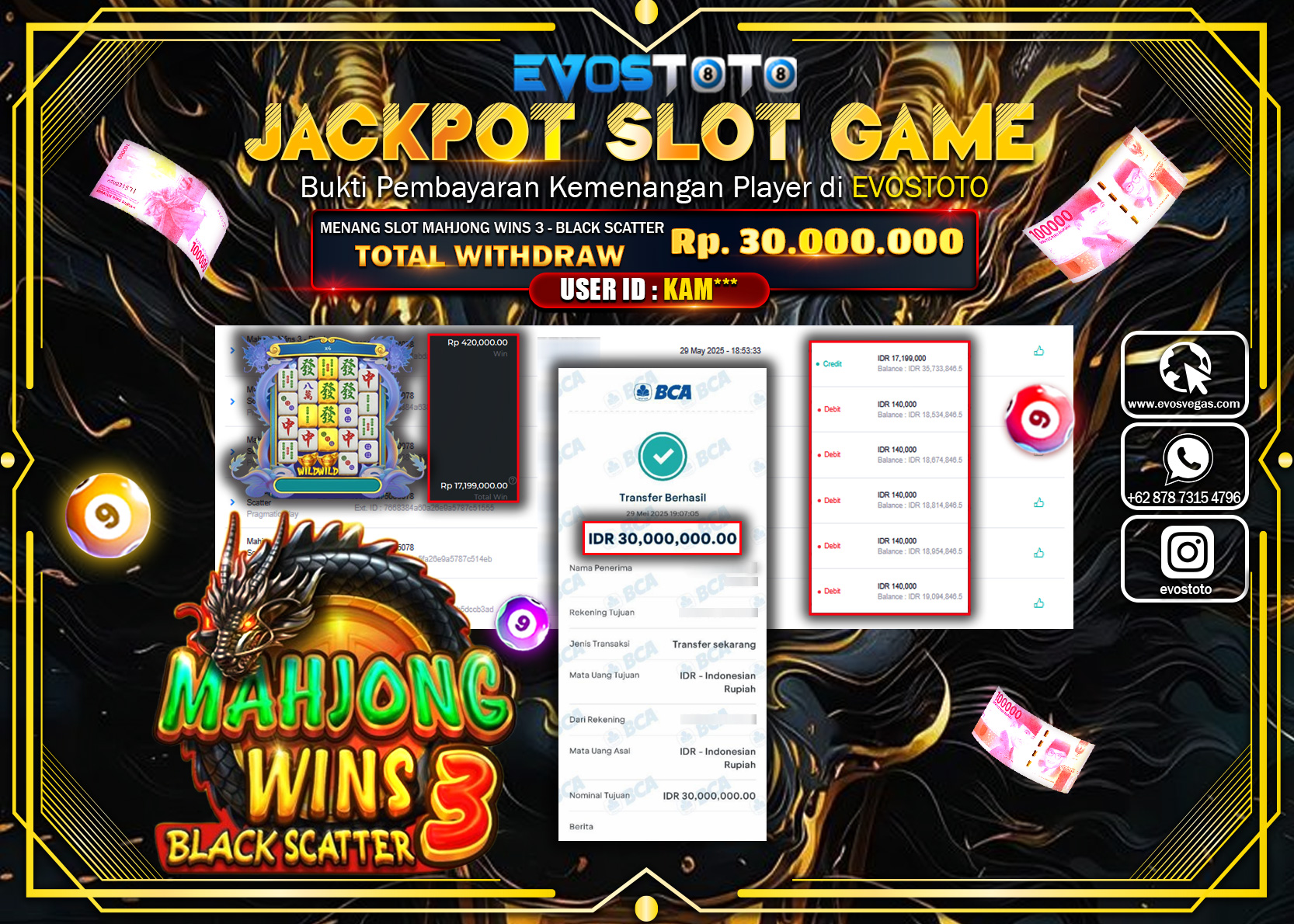 PEMBAYARAN JACKPOT SLOT MAHJONG WINS 3-BLACK SCATTER WINS Rp30.000.000 DI BAYAR LANGSUNG !