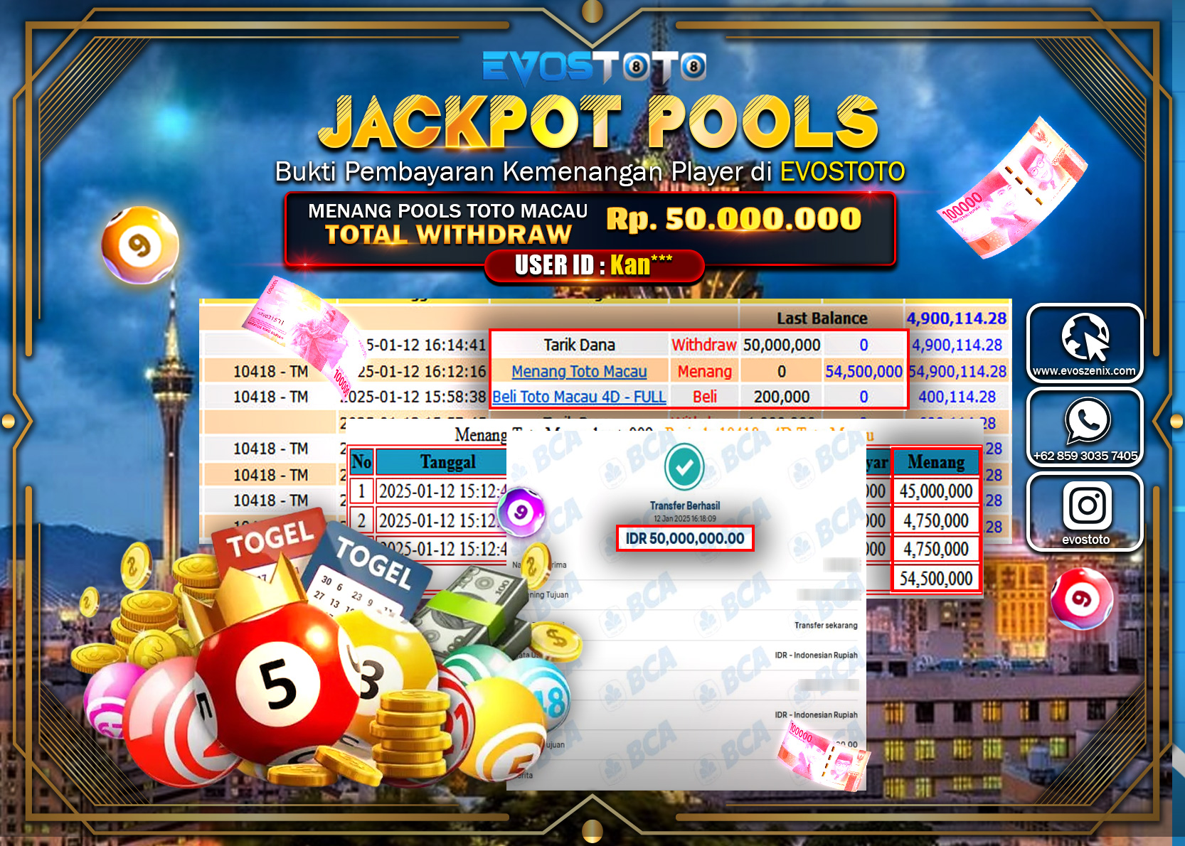 PEMBAYARAN JACKPOT POOLS TOTO MACAU Rp.50.000.000 DI BAYAR LANGSUNG !