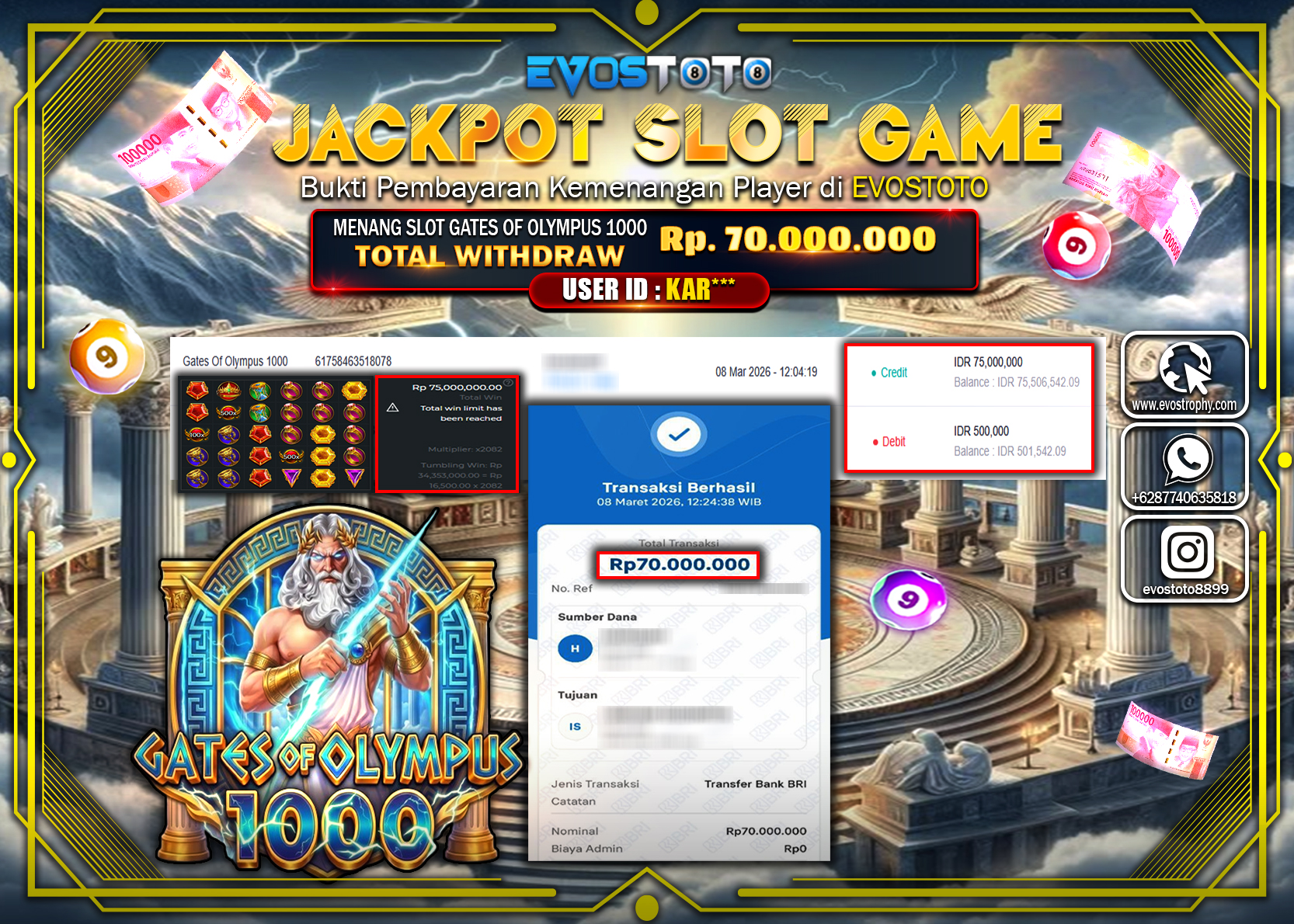 PEMBAYARAN JACKPOT SLOT GATES OF OLYMPUS 1000 Rp.70.000.000 DI BAYAR LANGSUNG !